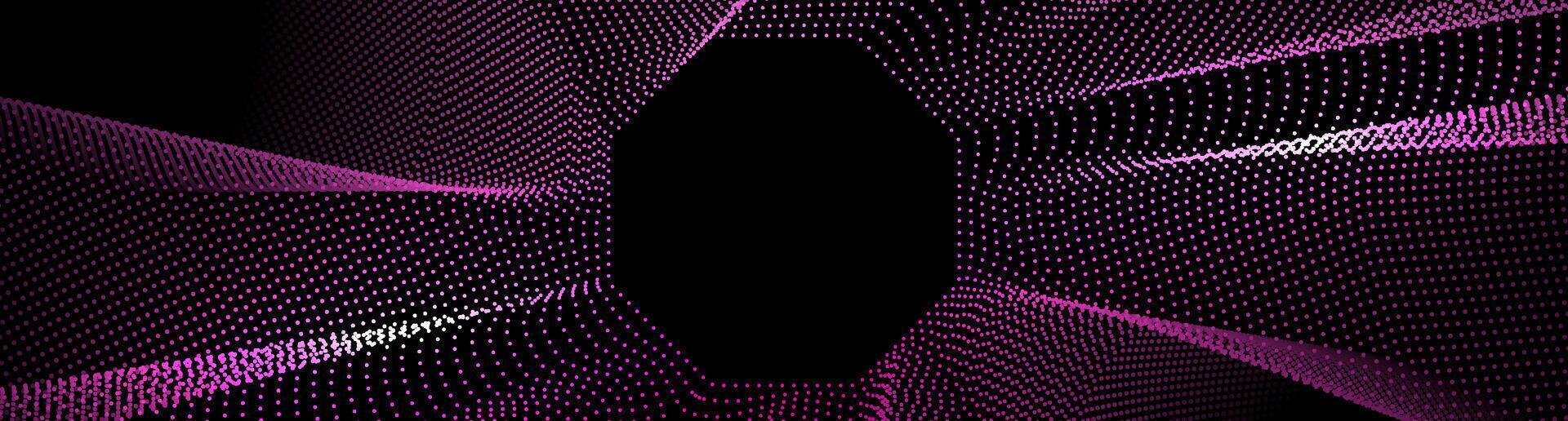 Pink octagon techno background. Big data visualization on dark space with dotted lines effect decoration. Modern graphic design element dots waves style concept for web, flyer, card, or brochure cover vector