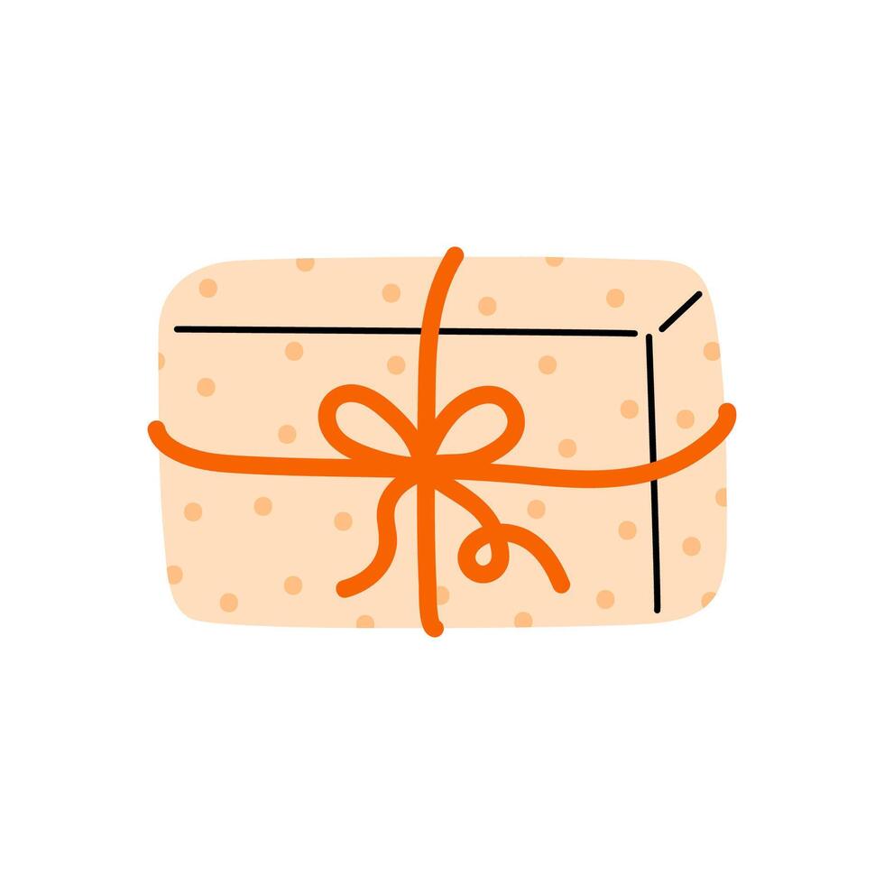 Cute wrapped gift with a red bow isolated on white background. hand-drawn illustration in flat style. Perfect for holiday and birthday designs, cards, decorations, logo. vector