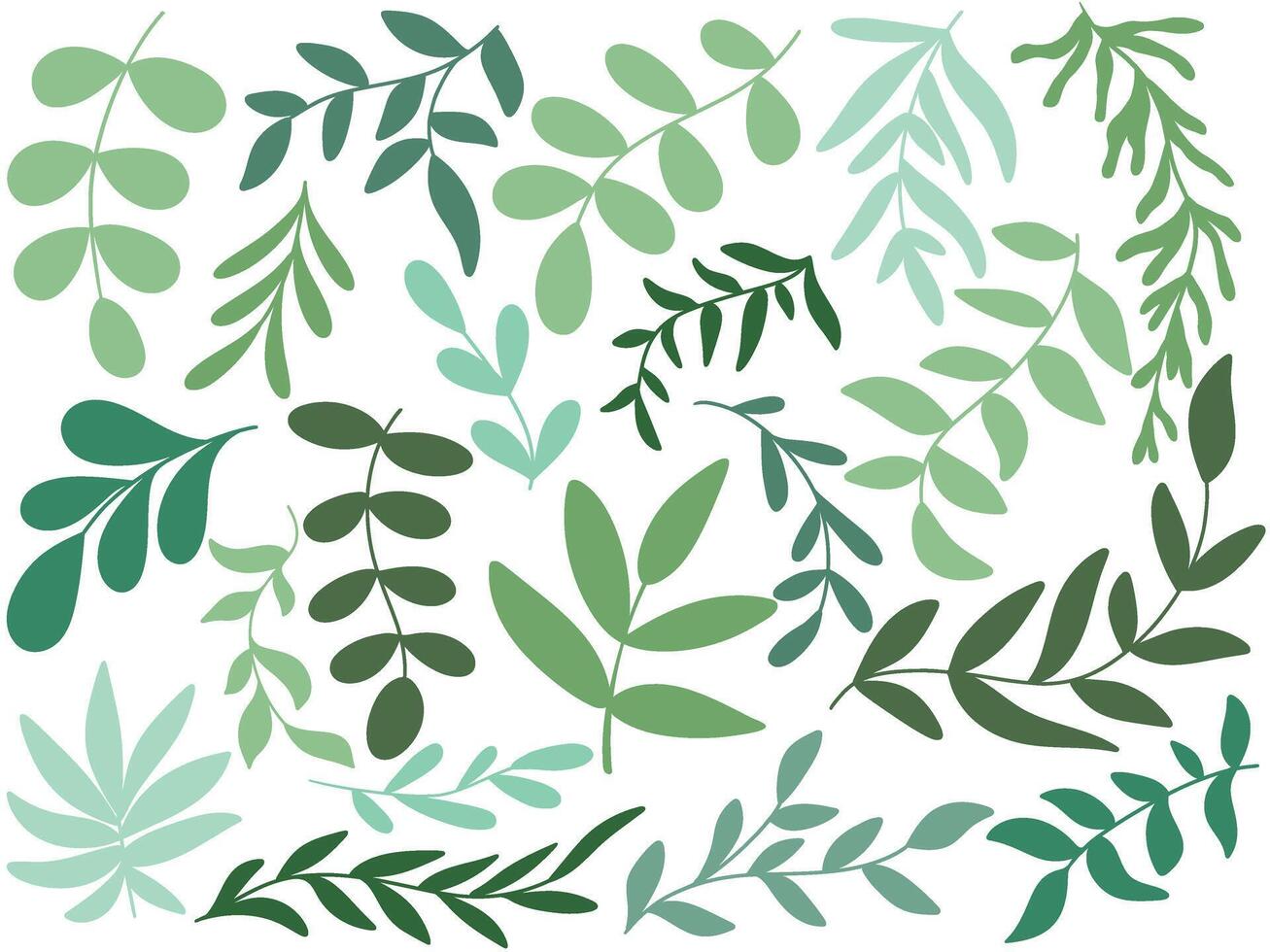 Spring set of green young leaves vector