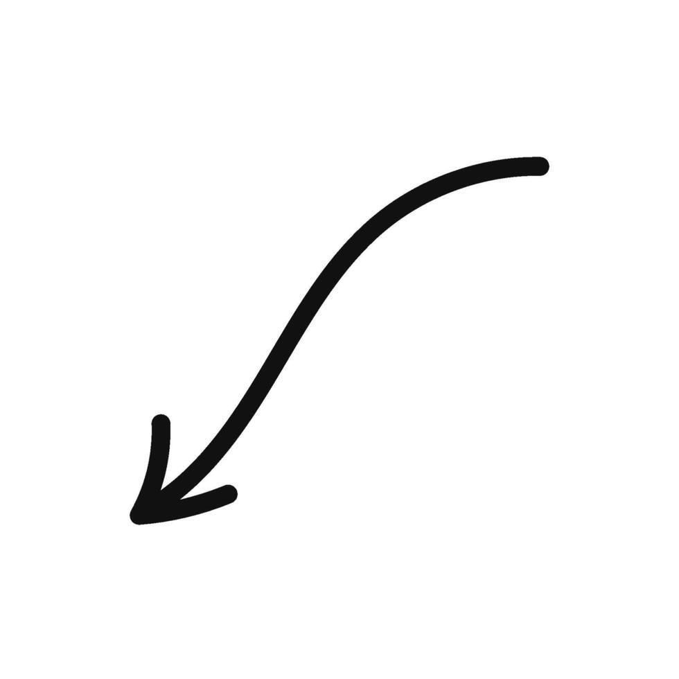 A black and white drawing of a curved arrow vector