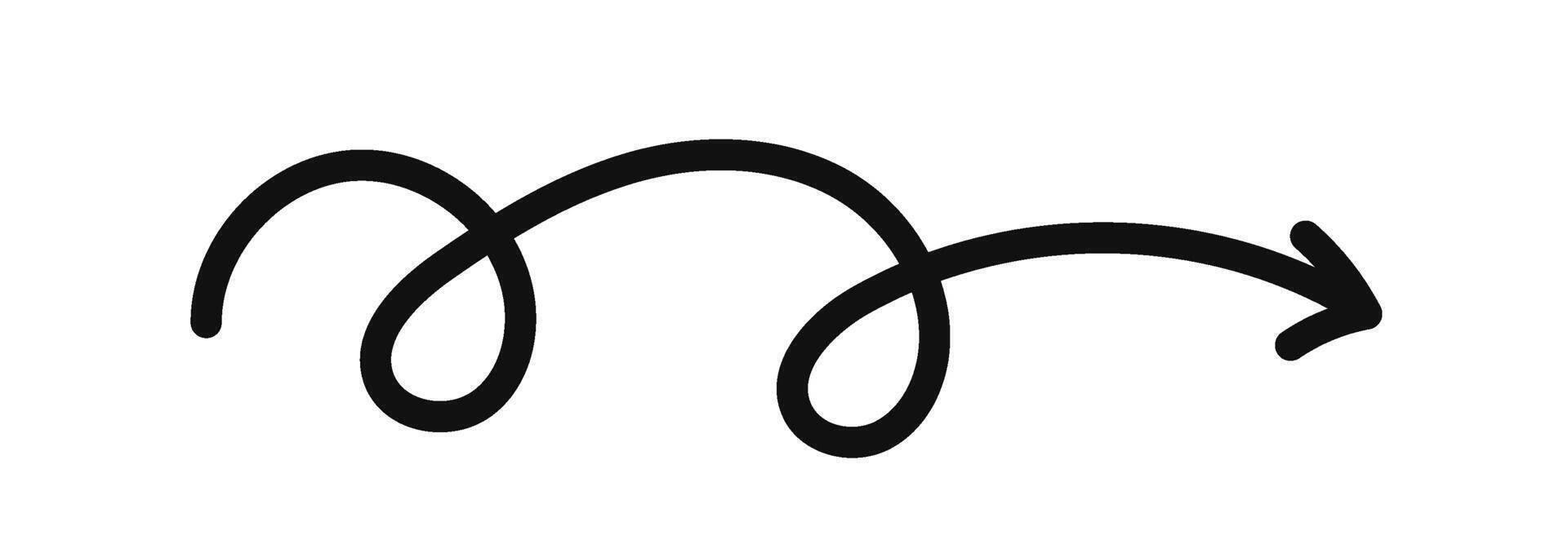 A black and white drawing of a curved arrow vector