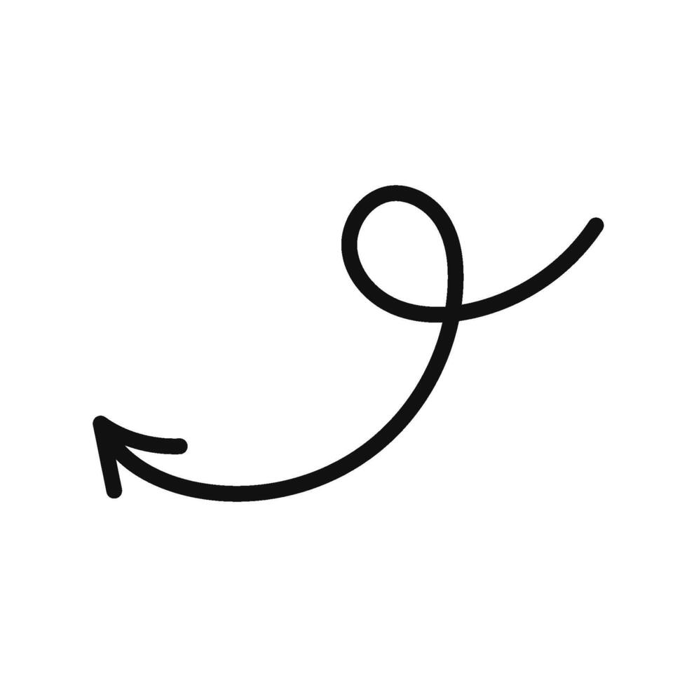 A black and white line drawing of an arrow pointing down vector