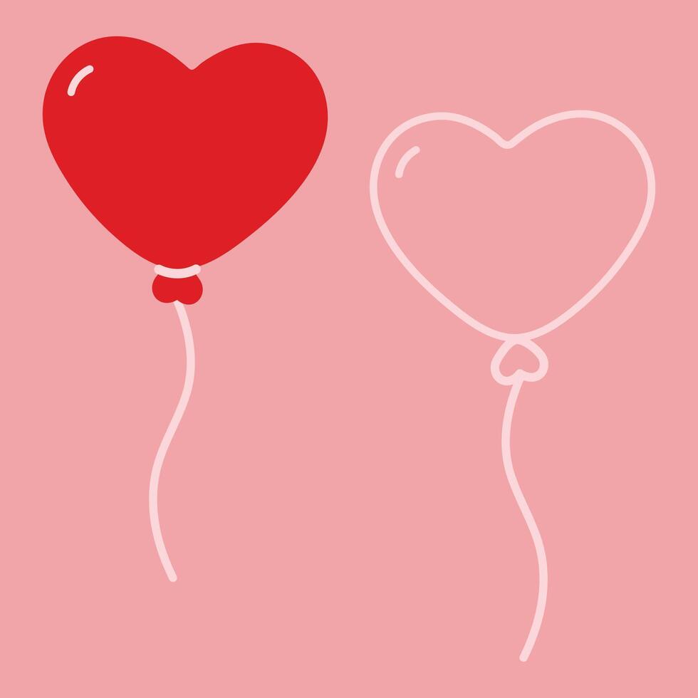 Stylized Heart shaped balloons on rope on pink background. Valentines Day design elements idea Set 2. Isolated illustration Valentines or White Day greeting card, posting, or web promo, leaflet vector