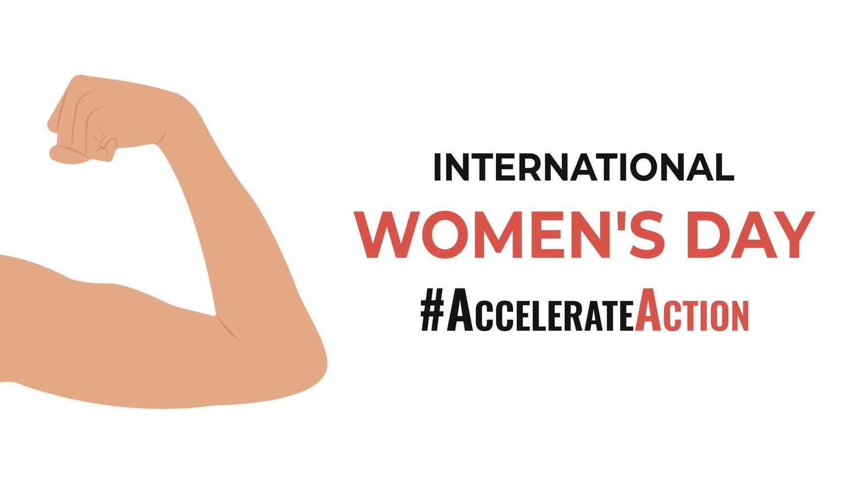 Rectangular banner with the slogan 2025 AccelerateAction and a woman's hand showing strength. International Women's Day. vector