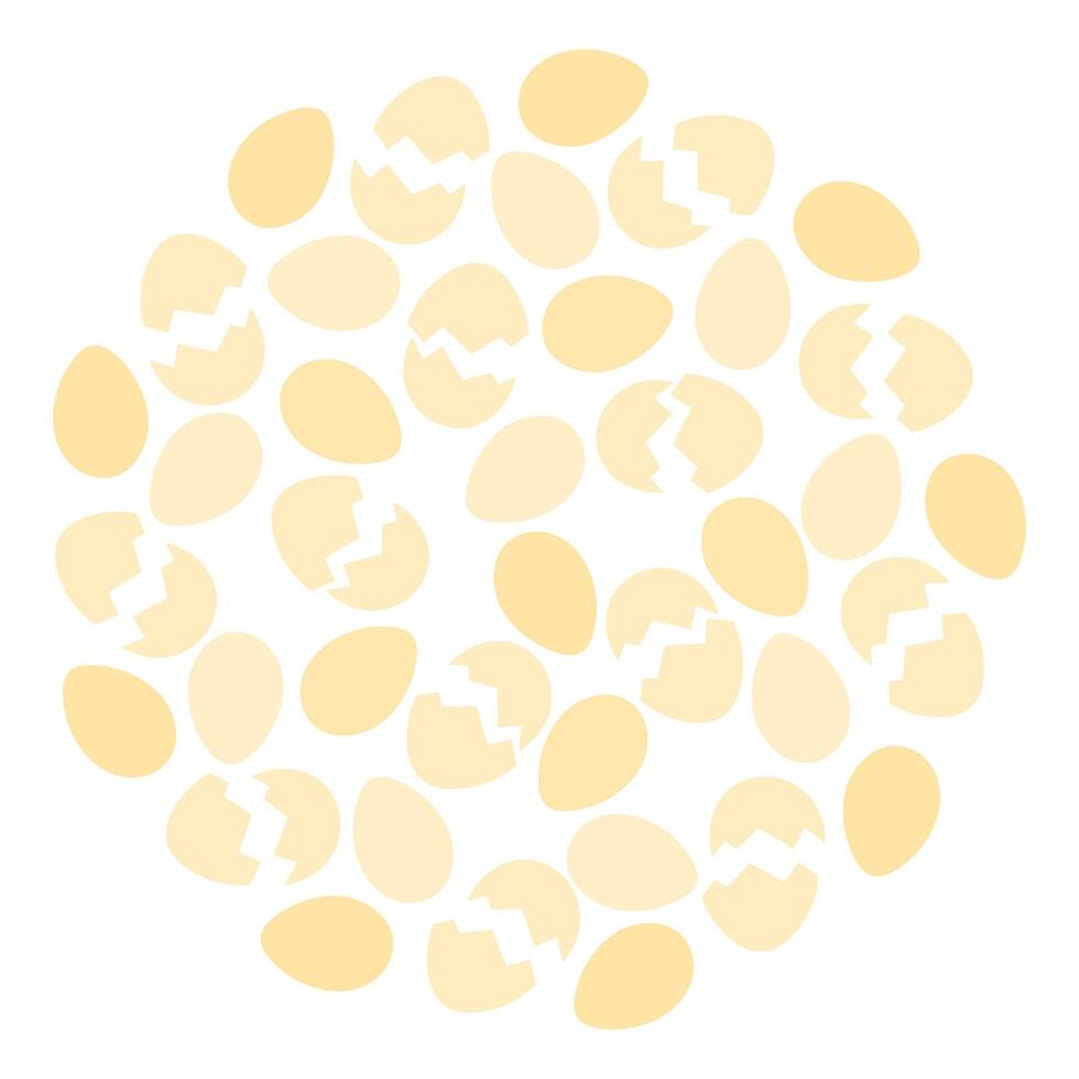 Easter Eggs and cracked eggshell Circle Background texture in trendy monochrome yellow Festive fond. Isolated illustration Thematic card, leaflet, banner, booklet, price tag, label or web promo vector