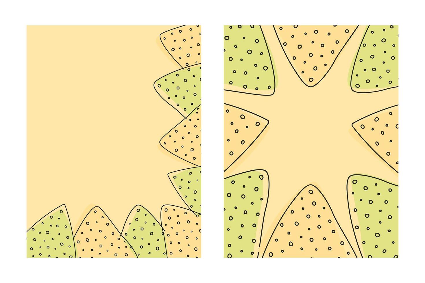 Nachos Triangular and rectangular frame border in trendy festive shades. Copy space Template Set 2. Isolated illustration Thematic Card, lettering, leaflet, price tag, label or web promo banner vector