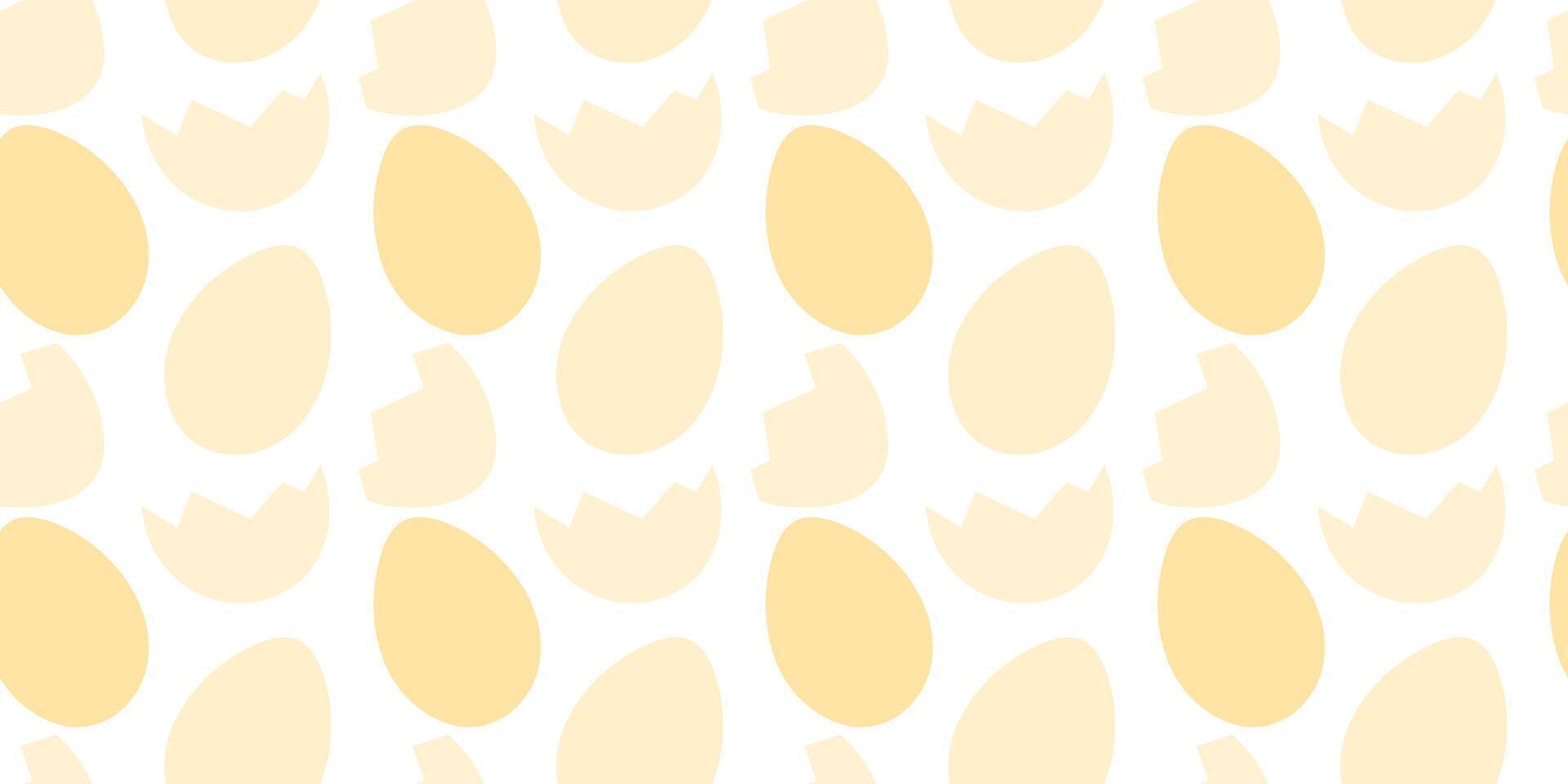 Cracked eggshell and Easter eggs Seamless Pattern in trendy monochrome yellow. Easter banner concept. Isolated illustration Wallpaper, wrapping or web promo banner, Thematic card, posting, blog vector
