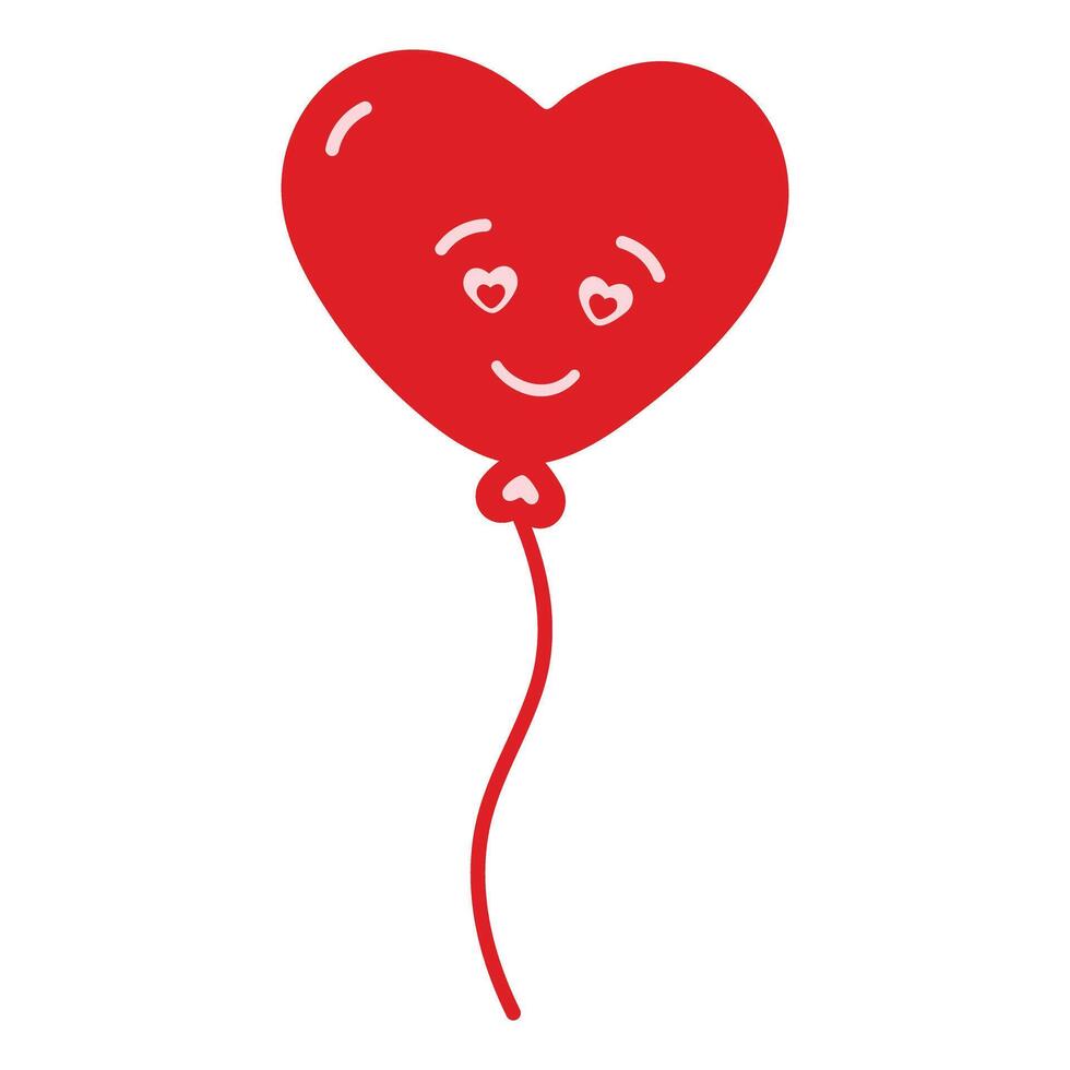 Hand drawn heart shaped balloon on rope. Cute Character St Valentines Day greeting design idea. Isolated illustration Sticker, Icon or Thematic cards, posting, blog or web promo, leaflets vector