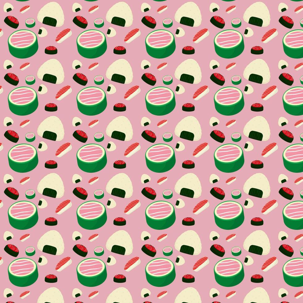 Seamless pattern background of various types of Japanese food vector