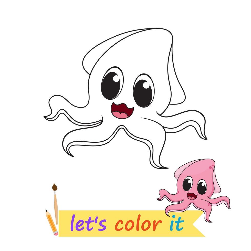 Squid object coloring for children's coloring book vector