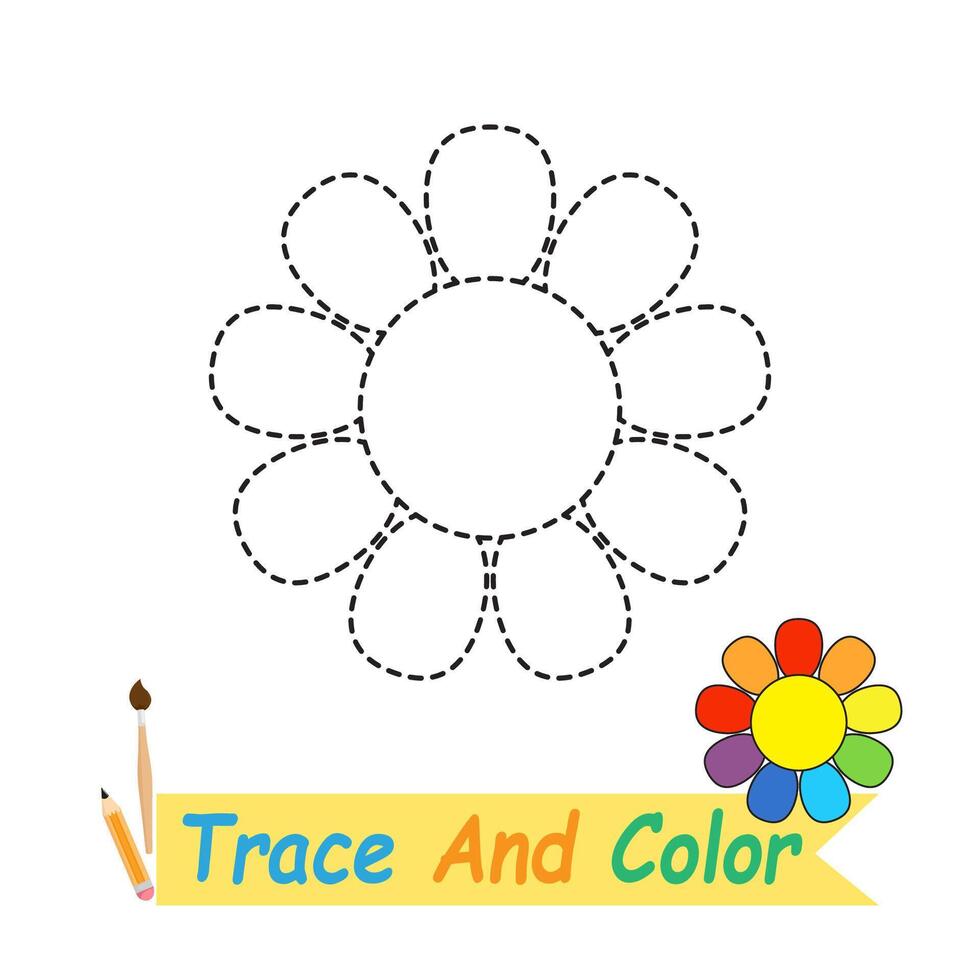 Trace and color flower drawing for children's picture book vector