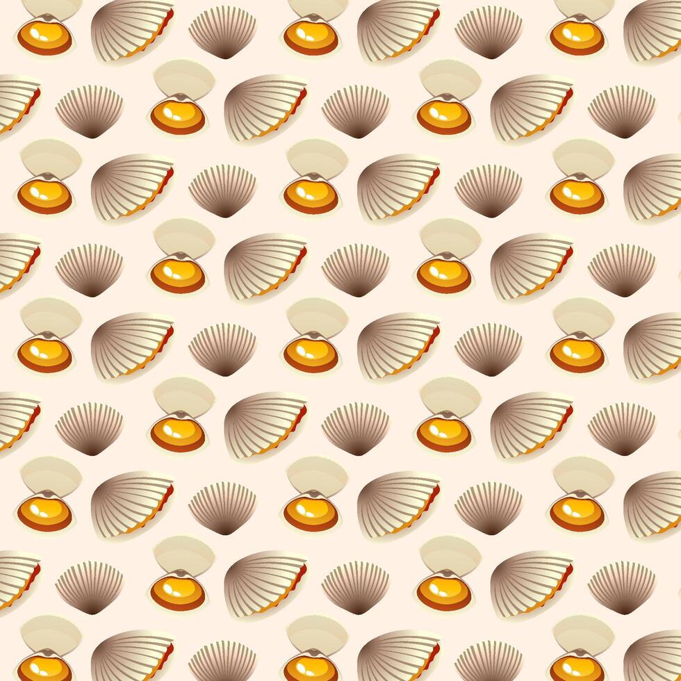 Seamless pattern of various shell shapes. background with sea shell objects vector