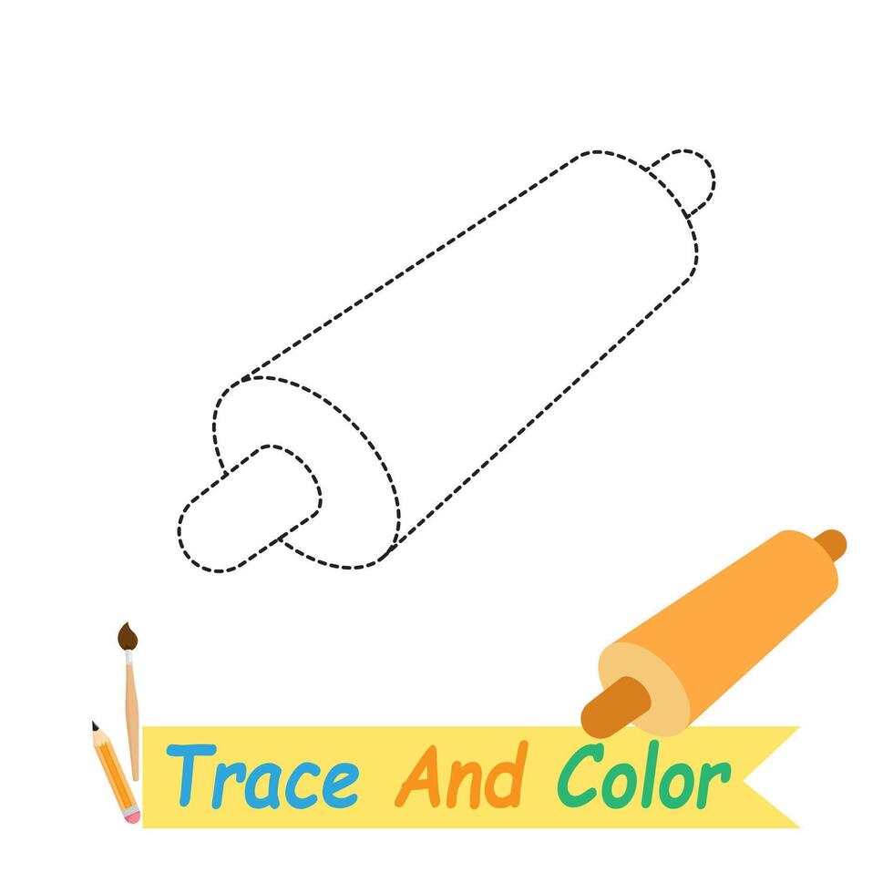 Trace and draw rolling pin colors for children's picture books vector