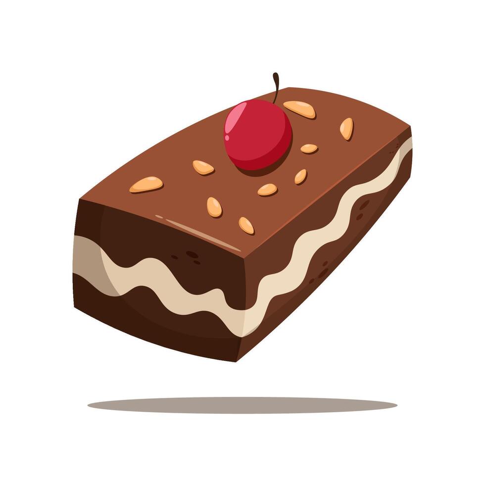 Chocolate cake with nuts and cherry topping vector
