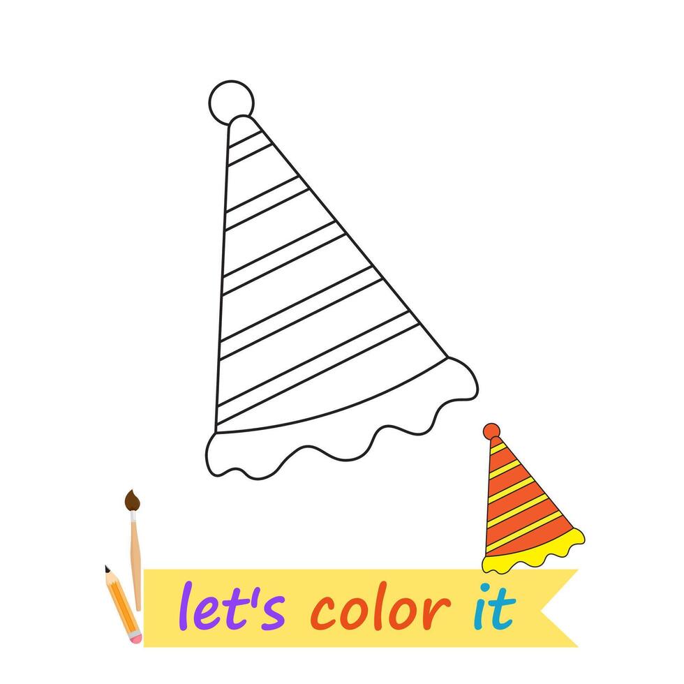 Birthday hat coloring picture for children's coloring book vector