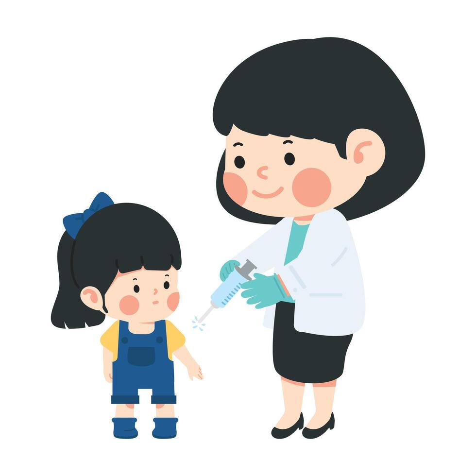 Doctor giving vaccine to a toddler vector