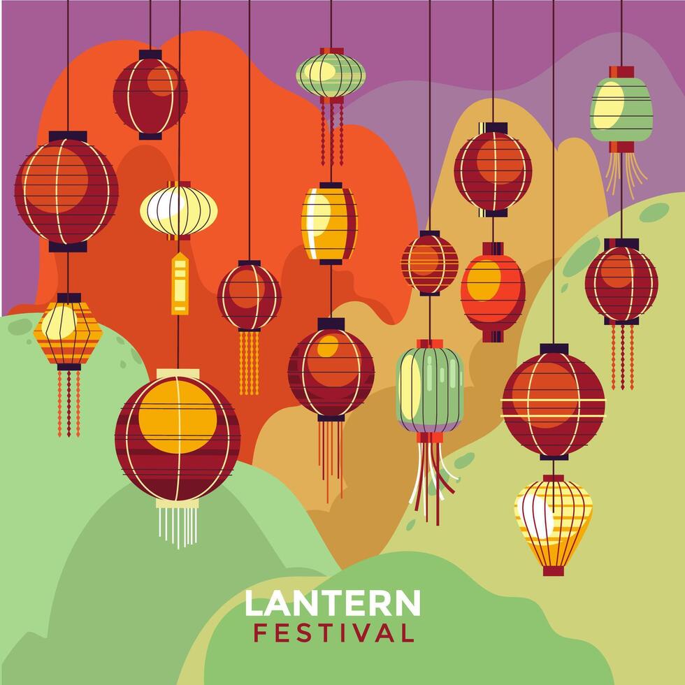 hanging lanterns and birdcages with space for text vector