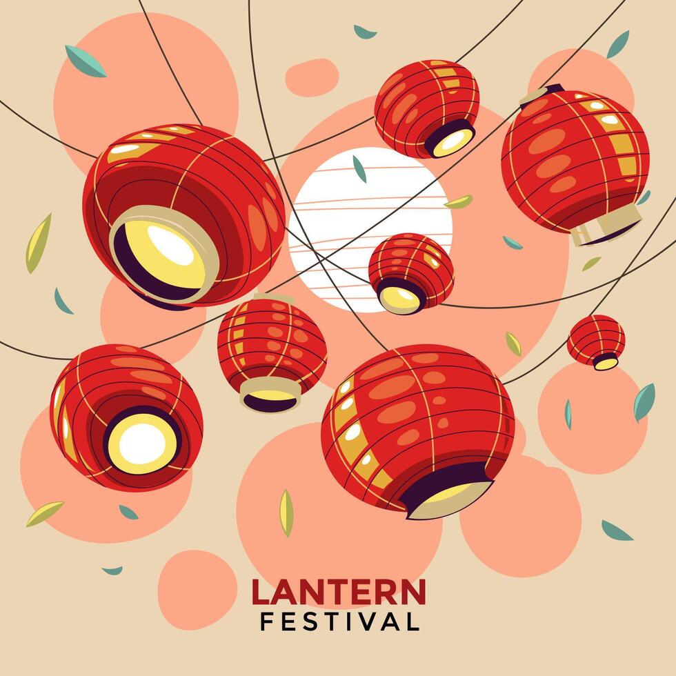 Beauty Floral and Chinese Lampion Illustration Background vector