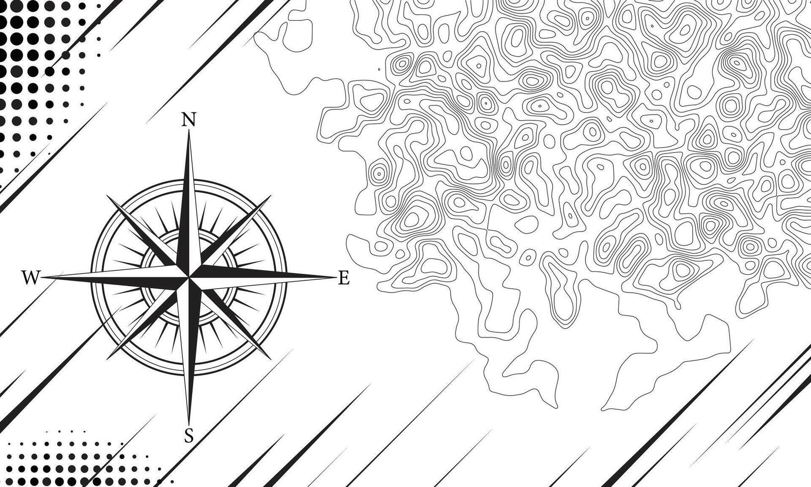 Black and white background contour lines and adventure compass vector