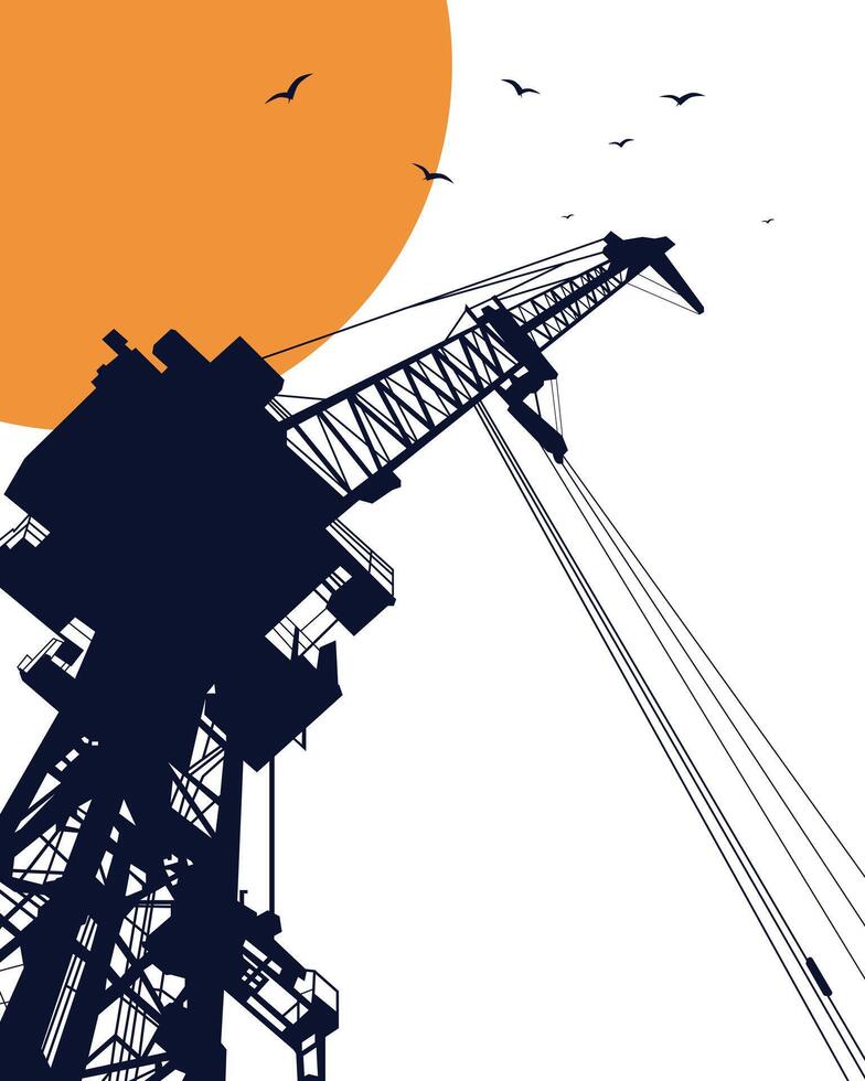 Crane machine heavy equipment silhouette background vector