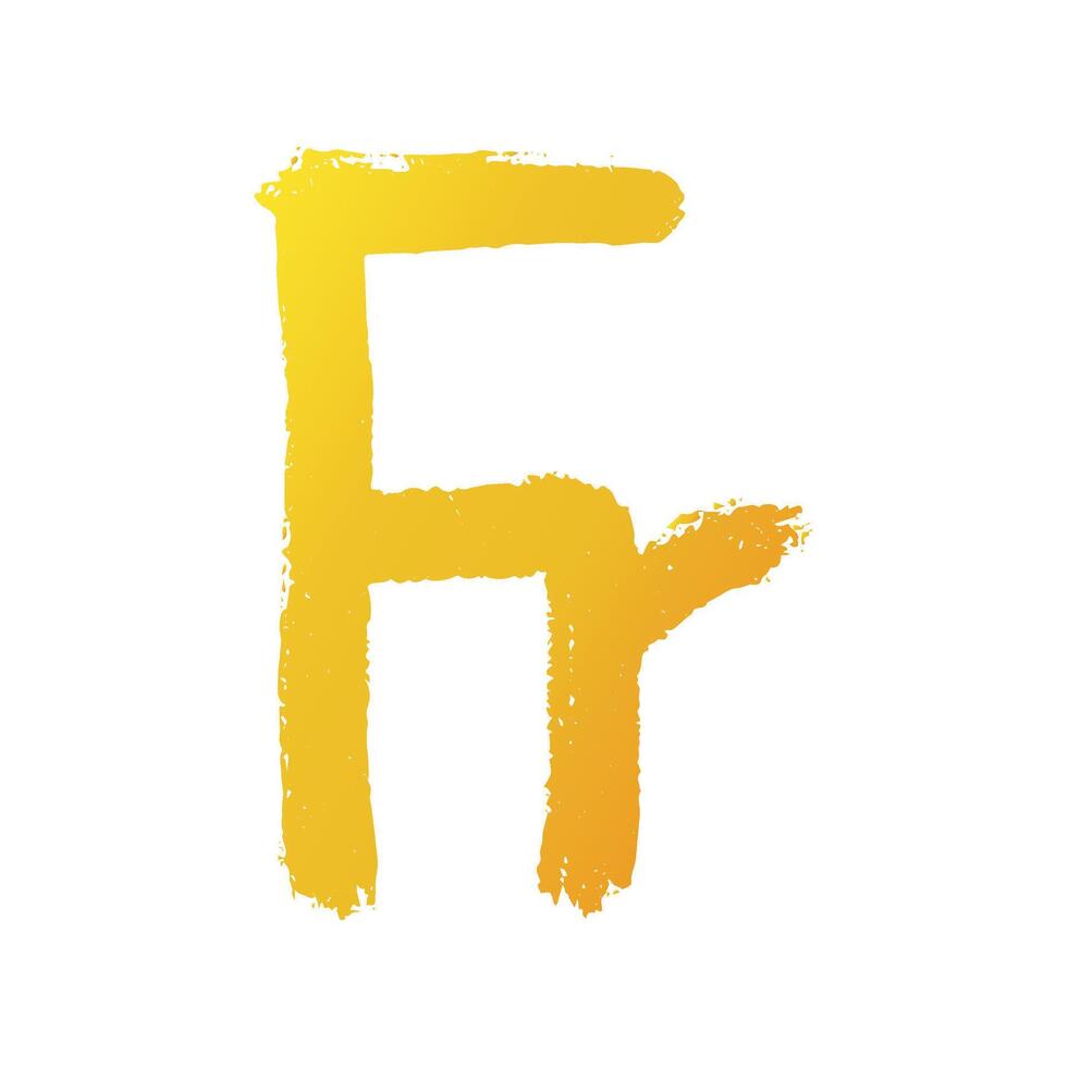 Hand drawn french franc Gold currency symbol Brush stroke doodle Single element for design vector