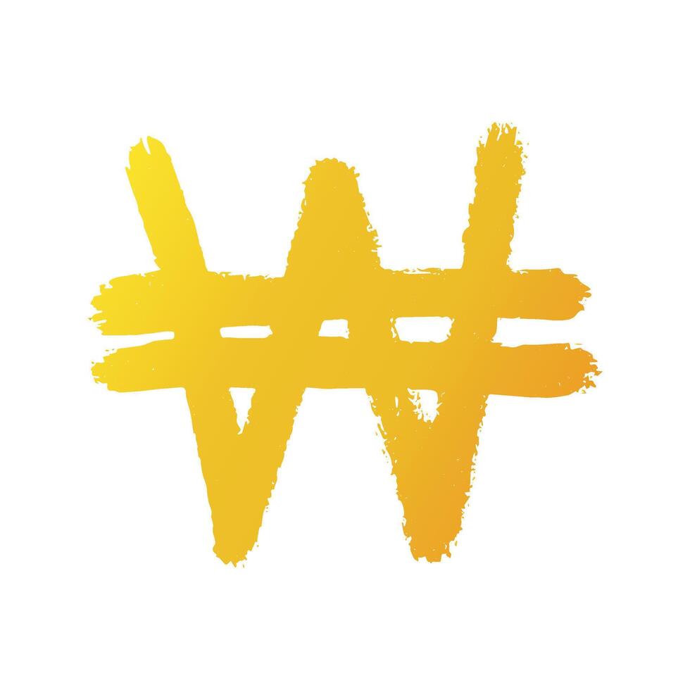 Hand drawn won Gold currency symbol Brush stroke doodle Single element for design vector
