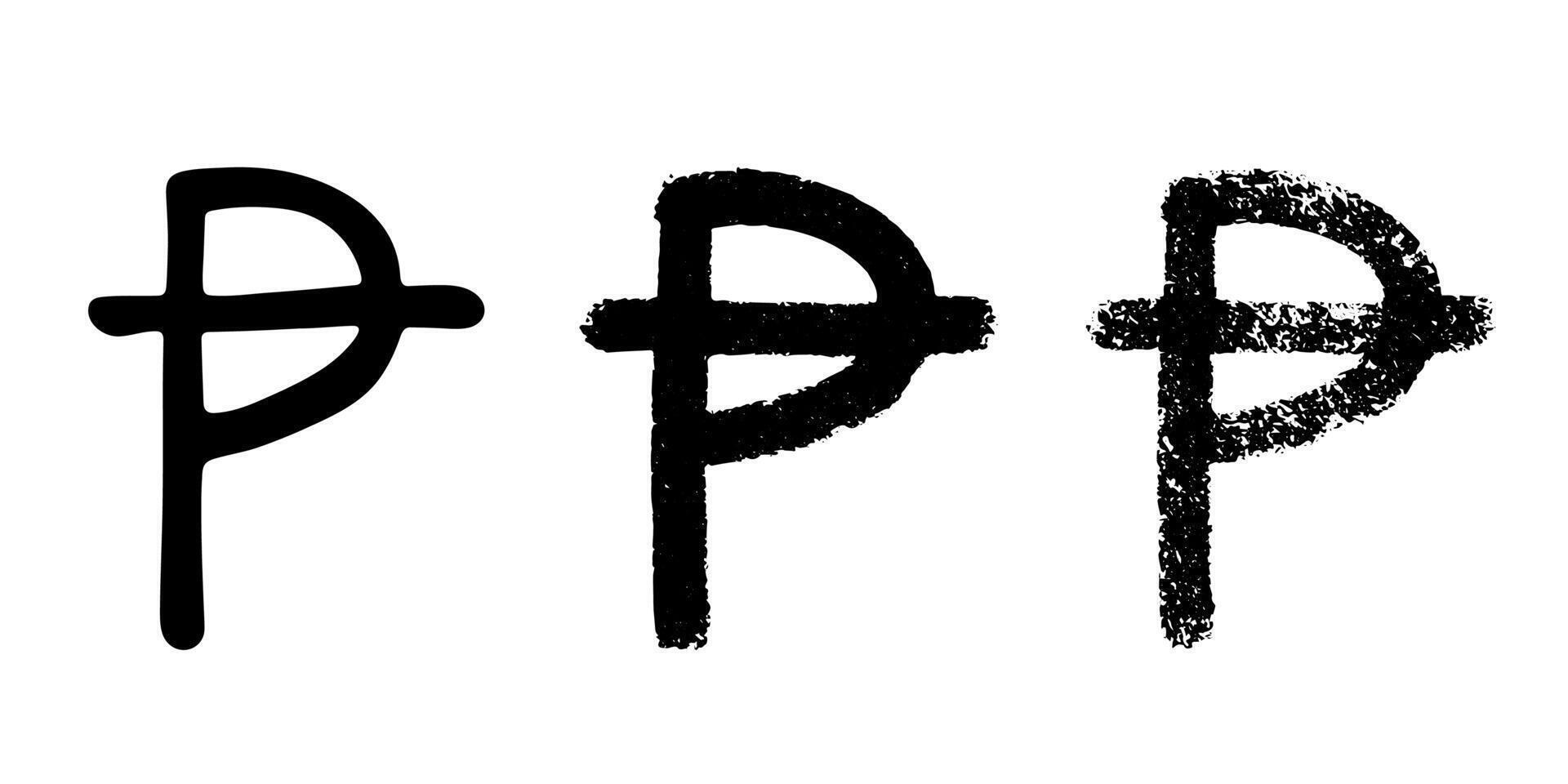 Hand drawn peseta currency symbol set Brush stroke doodle Single element for design vector