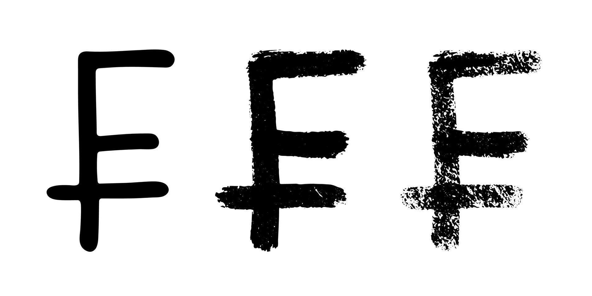 Hand drawn swiss franc currency symbol set Brush stroke doodle Single element for design vector