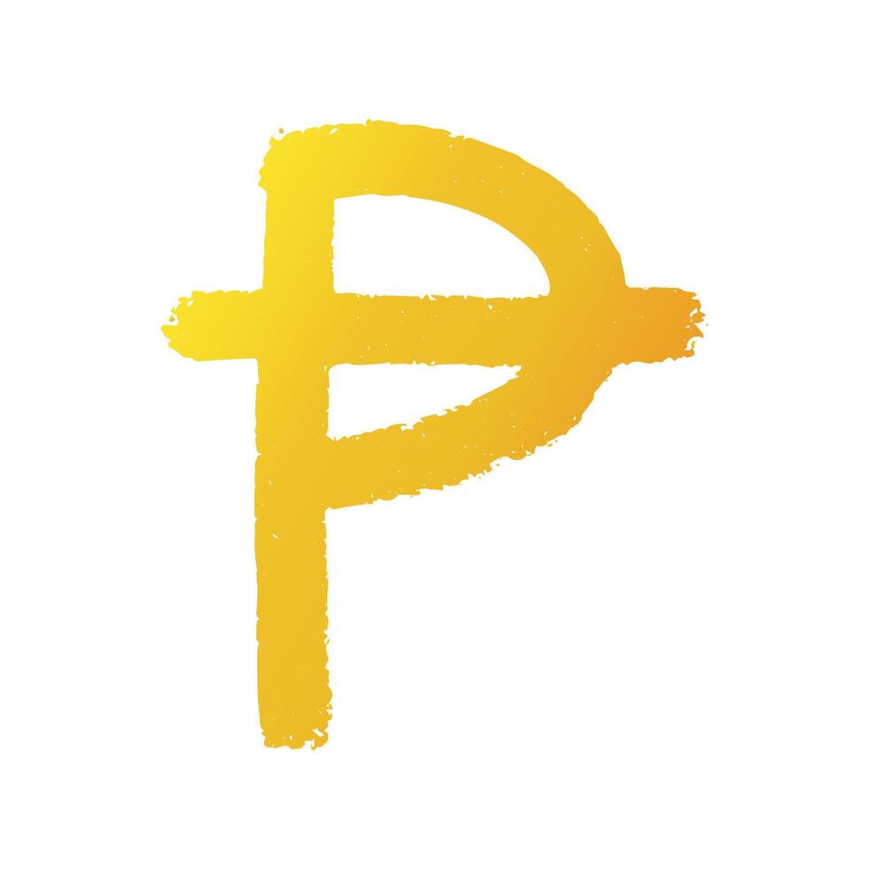 Hand drawn peseta Gold currency symbol Brush stroke doodle Single element for design vector