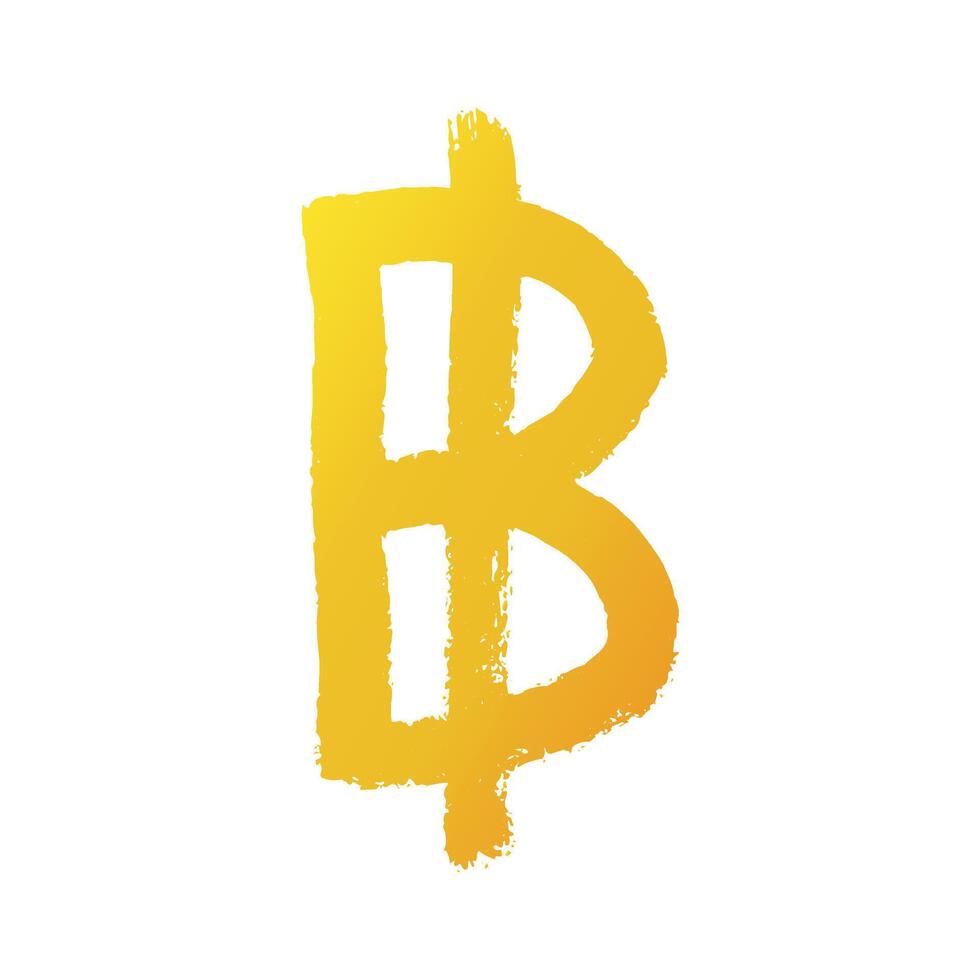 Hand drawn thai baht Gold currency symbol Brush stroke doodle Single element for design vector