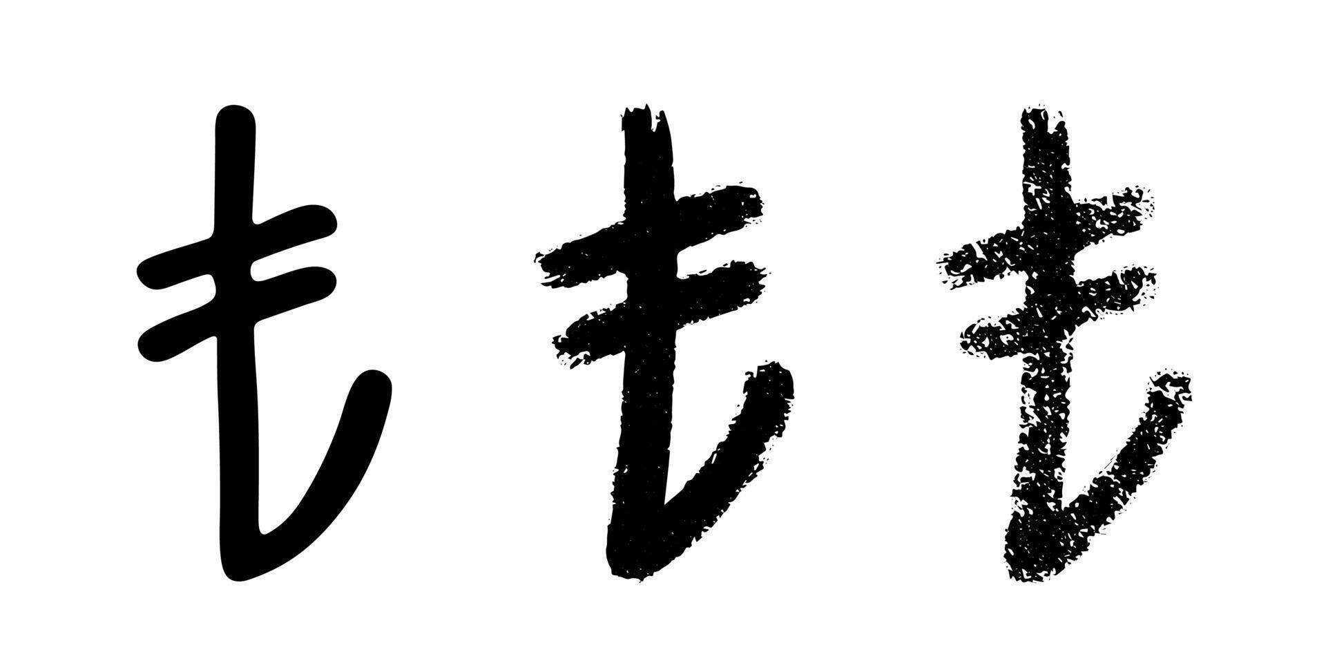 Hand drawn turkish lira currency symbol set Brush stroke doodle Single element for design vector