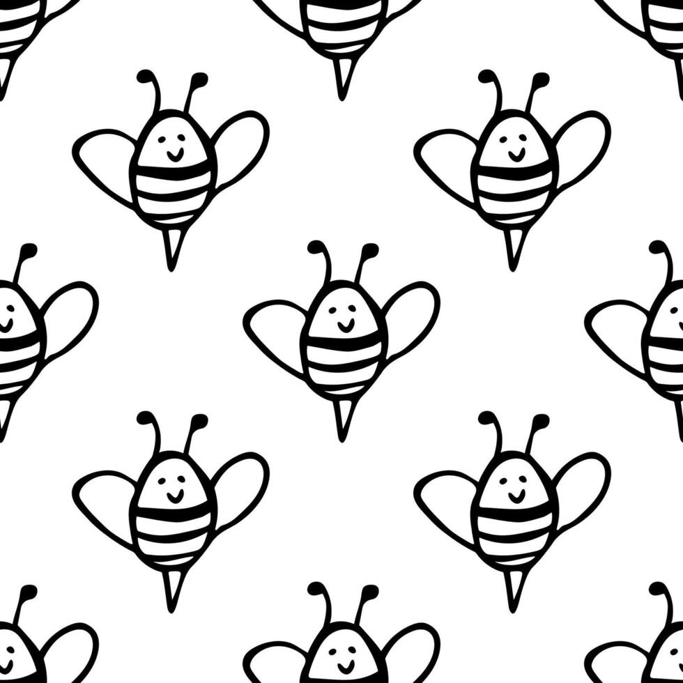 Seamless pattern with happy bees doodle for decorative print, wrapping paper, greeting cards, wallpaper and fabric vector