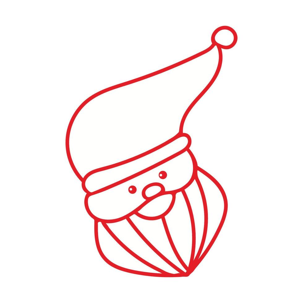 Illustration of Santa Claus head in doodle style with a red outline on a white background vector