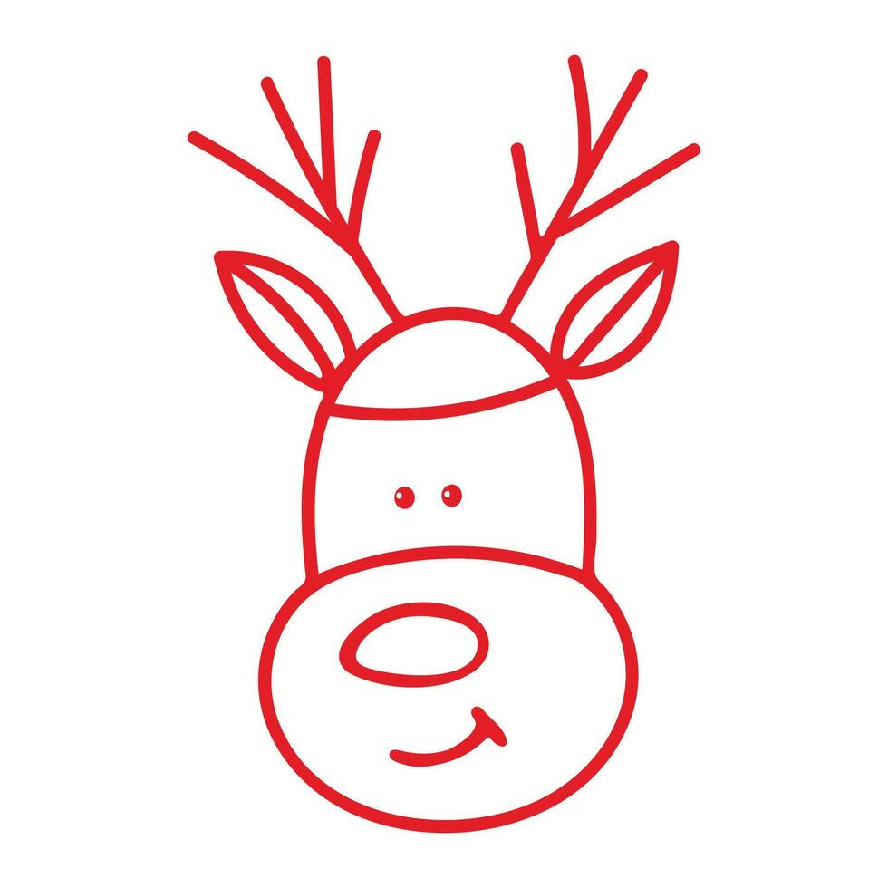 Illustration of a deer head in the doodle style with a red outline on a white background vector