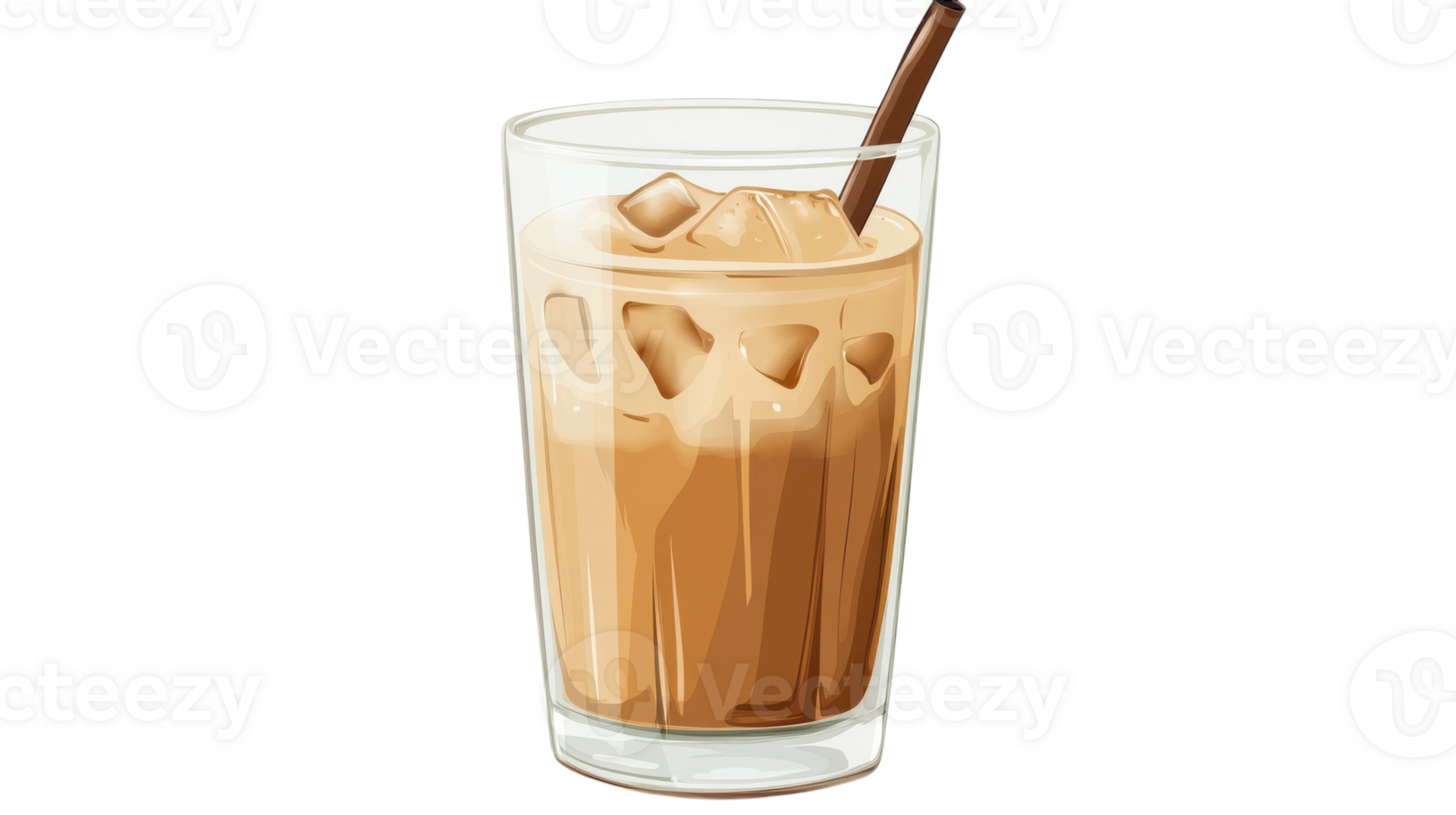 Iced coffee in a tall glass with a straw png