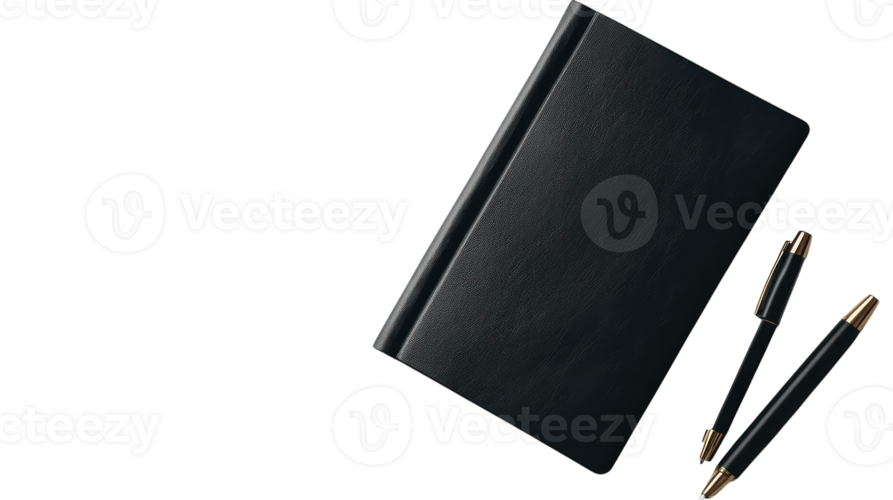 A black leather notebook with a pen and a pen png