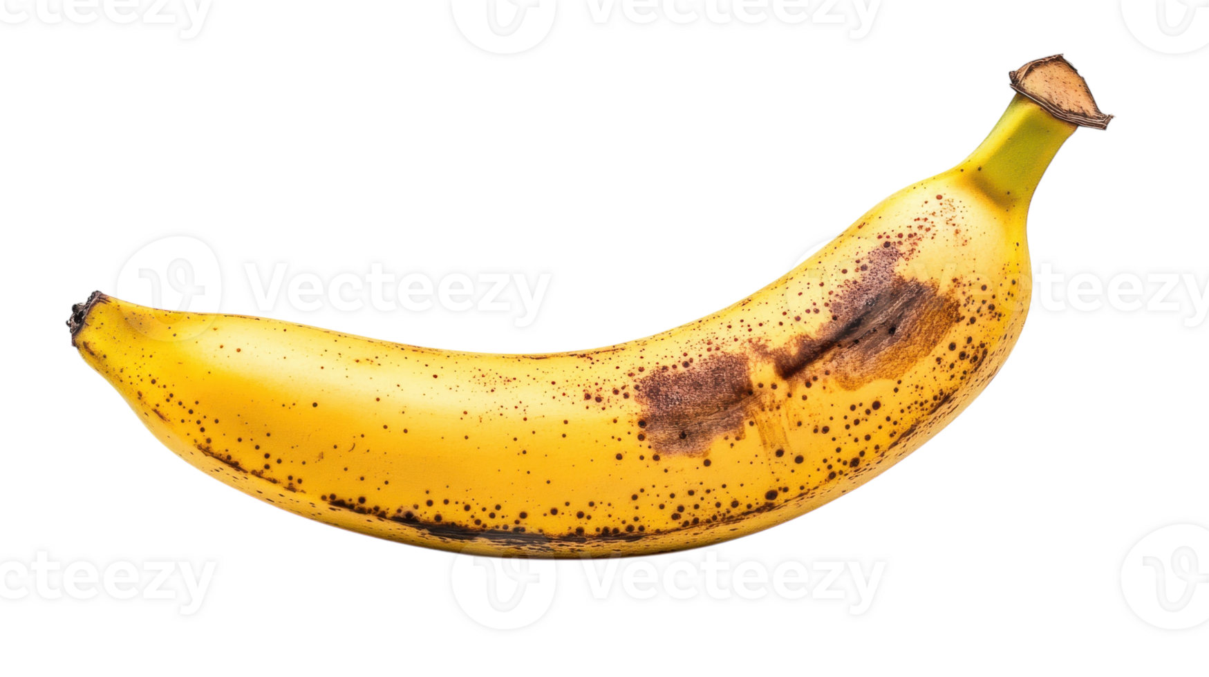 A banana with brown spots on it is shown png