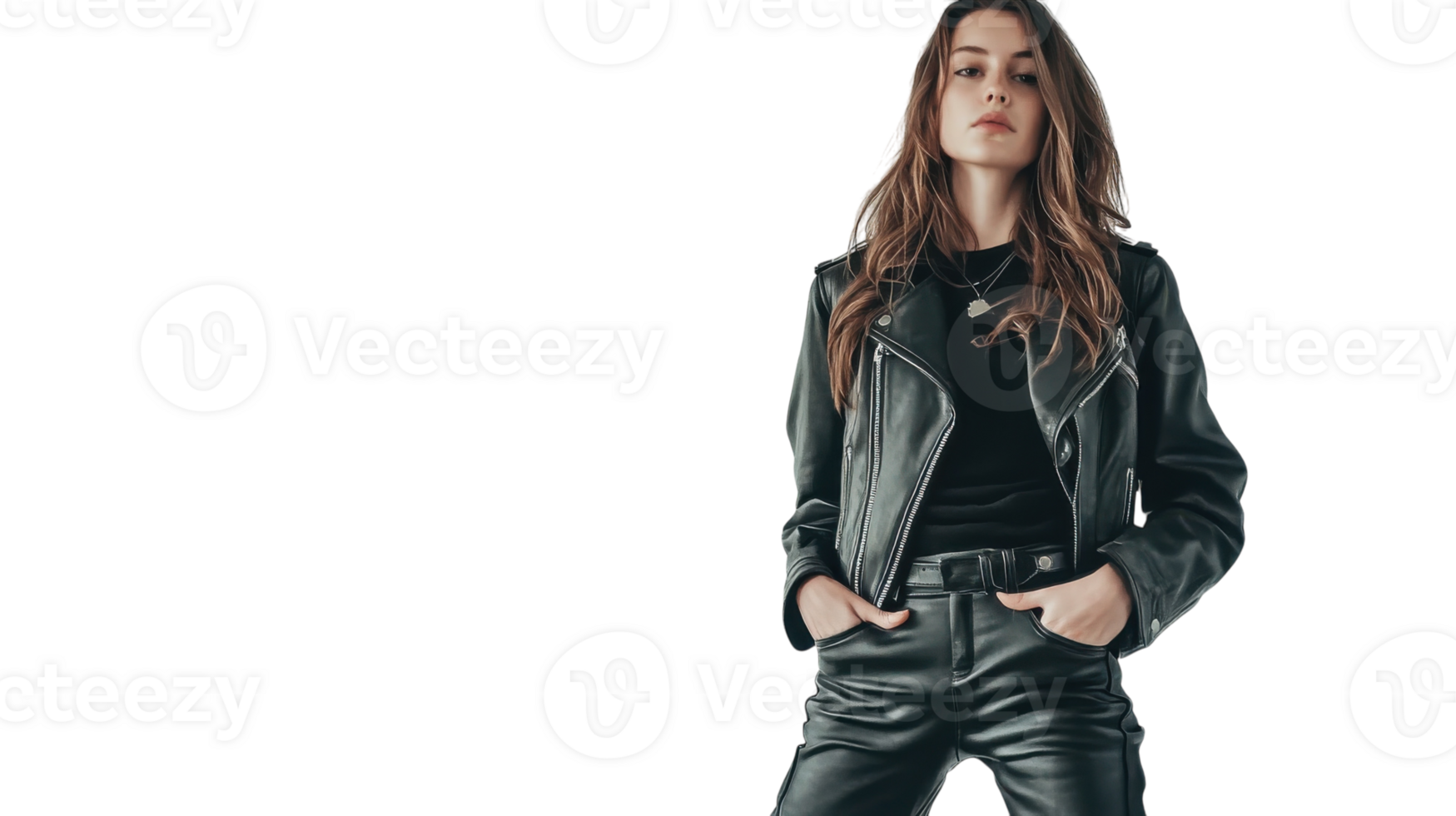 Stylish Girl in a Leather Jacket Riding a Motorcycle, Perfect for Biking and Fashion Promotions in Dynamic Environments. png