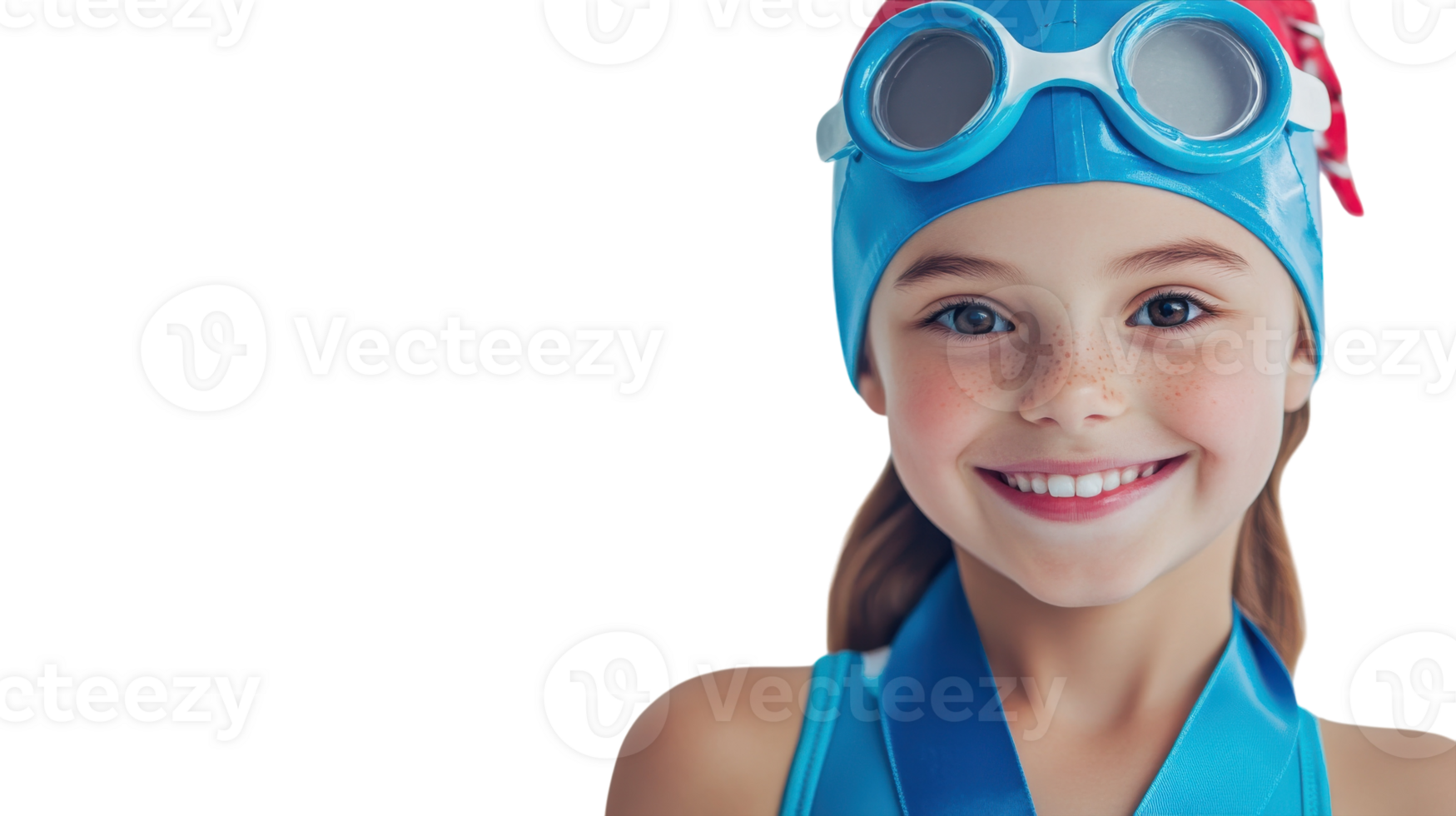 Girl Dressed as a Swimmer Celebrating Victory with a Medal in a Fun and Inspiring Illustration Suitable for Sports-Themed Projects. png