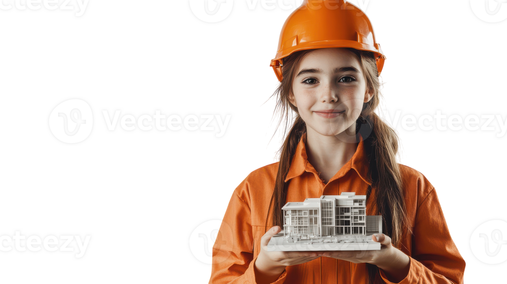 Young Girl Dressed as an Architect Holding a Scale, Ideal for Children's Career Exploration Themes in Educational Materials. png