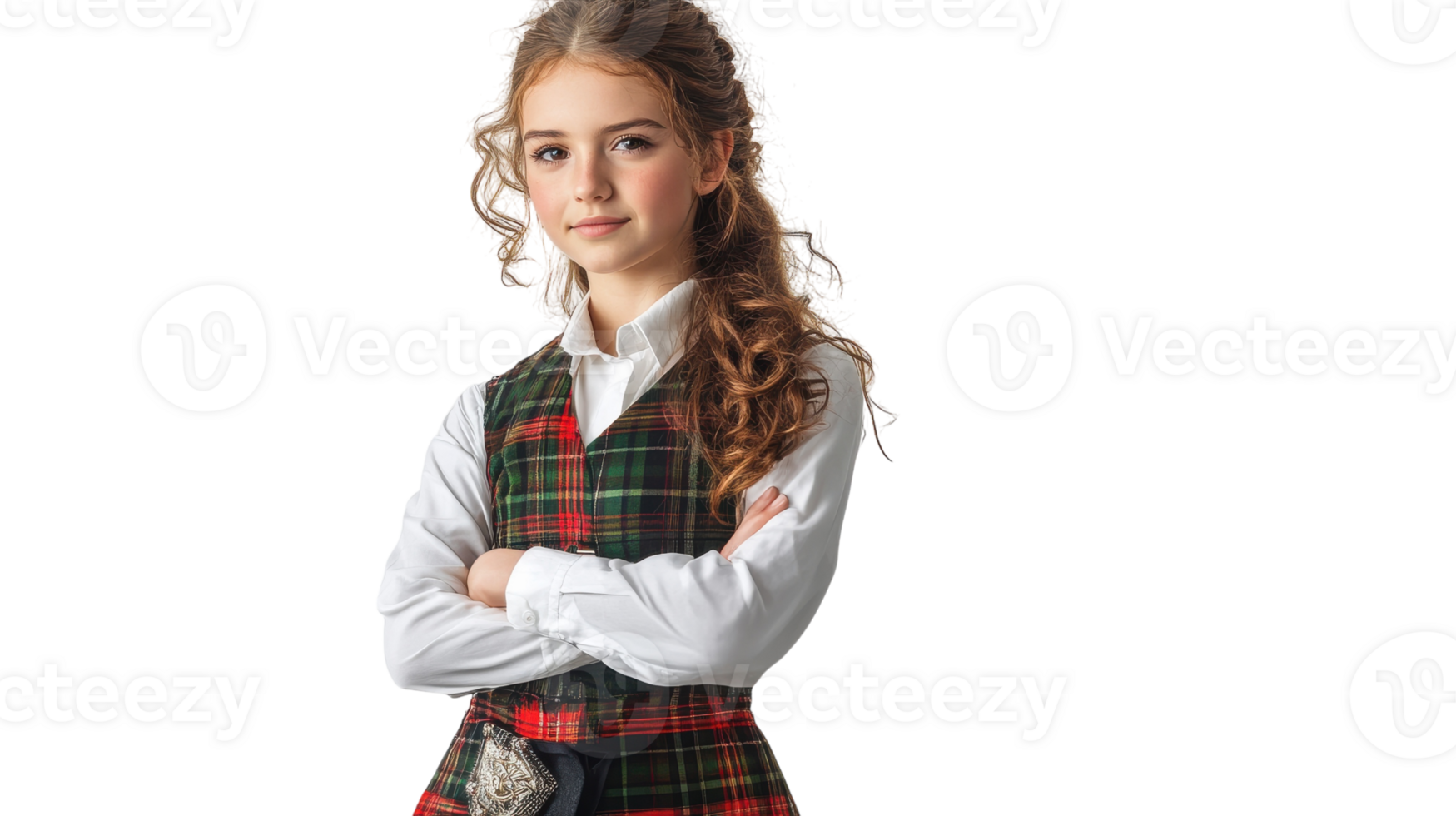 Captivating Image of a Young Girl Dressed in a Traditional Scottish Kilt Perfect for Celebrating Heritage and Cultural Events. png
