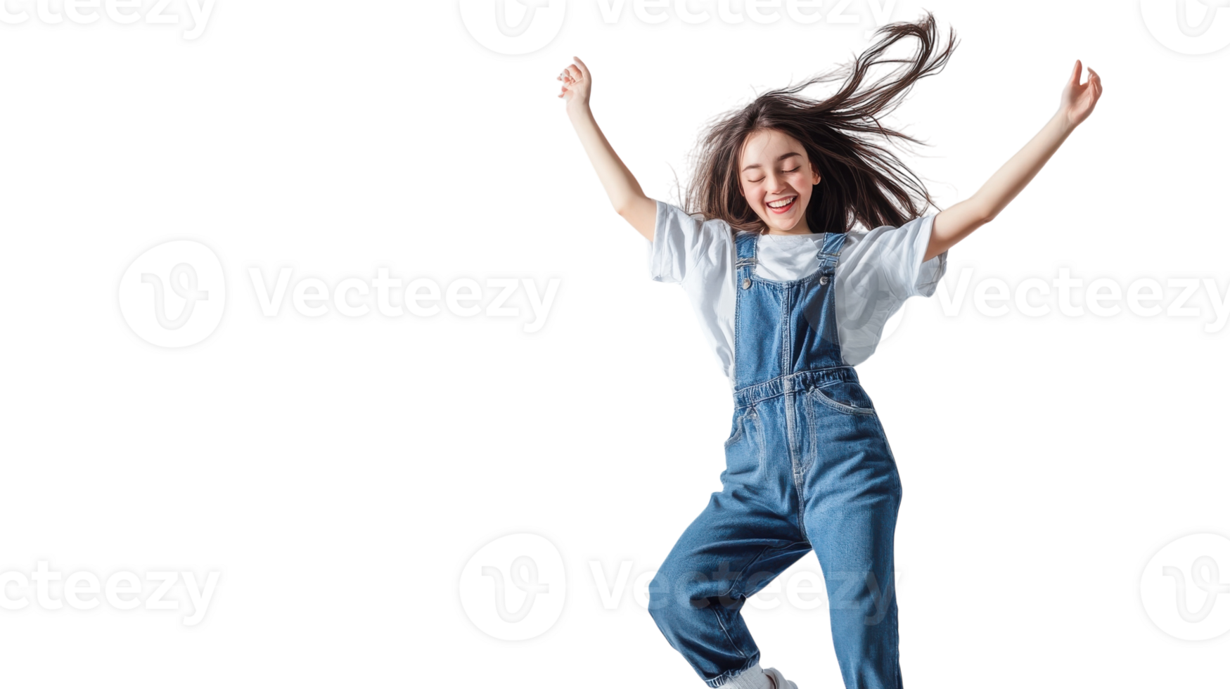 Trendy Girl Wearing Denim Overall Dress with Sneakers Perfect for Casual Outings and Fashion Content. png