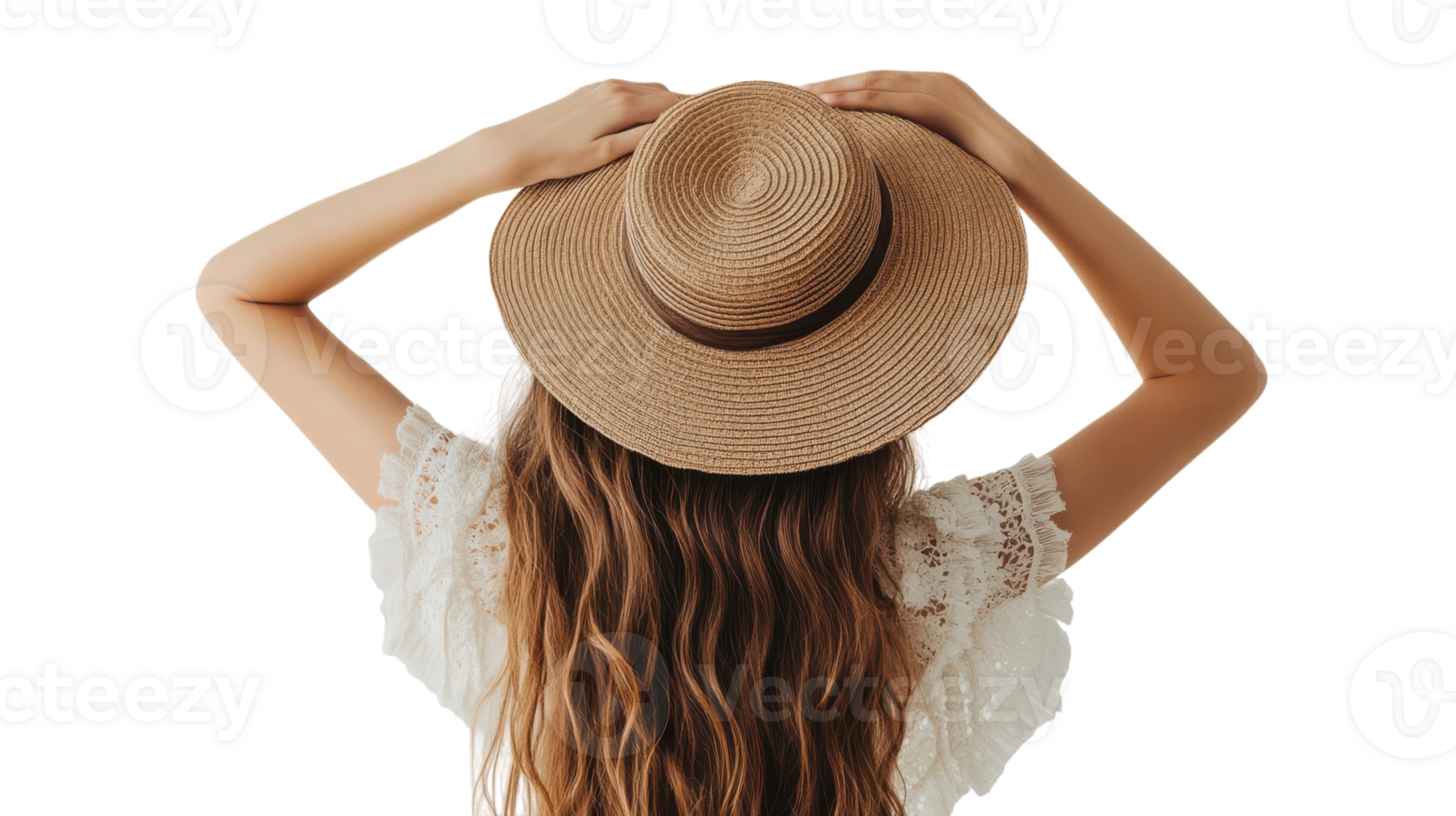 A Fashionable Girl in a Beach Outfit with a Wide Brimmed Hat Ideal for Summer Fun and Sun Protection. png