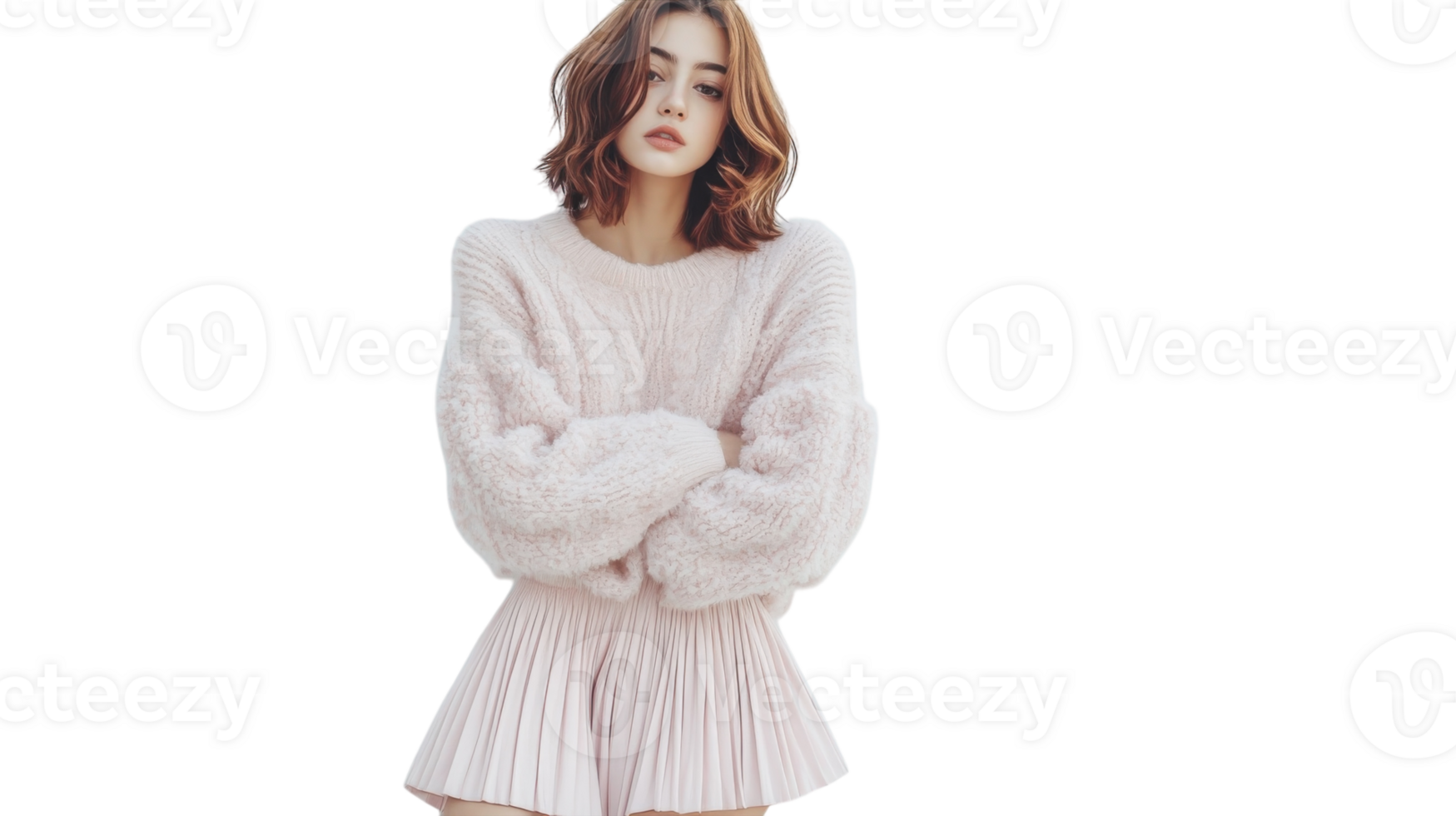 A Cozy and Stylish Image of a Girl in a Fluffy Pastel Sweater Ideal for Fashion and Lifestyle Blogs, Advertisements, and Social Media Content. png