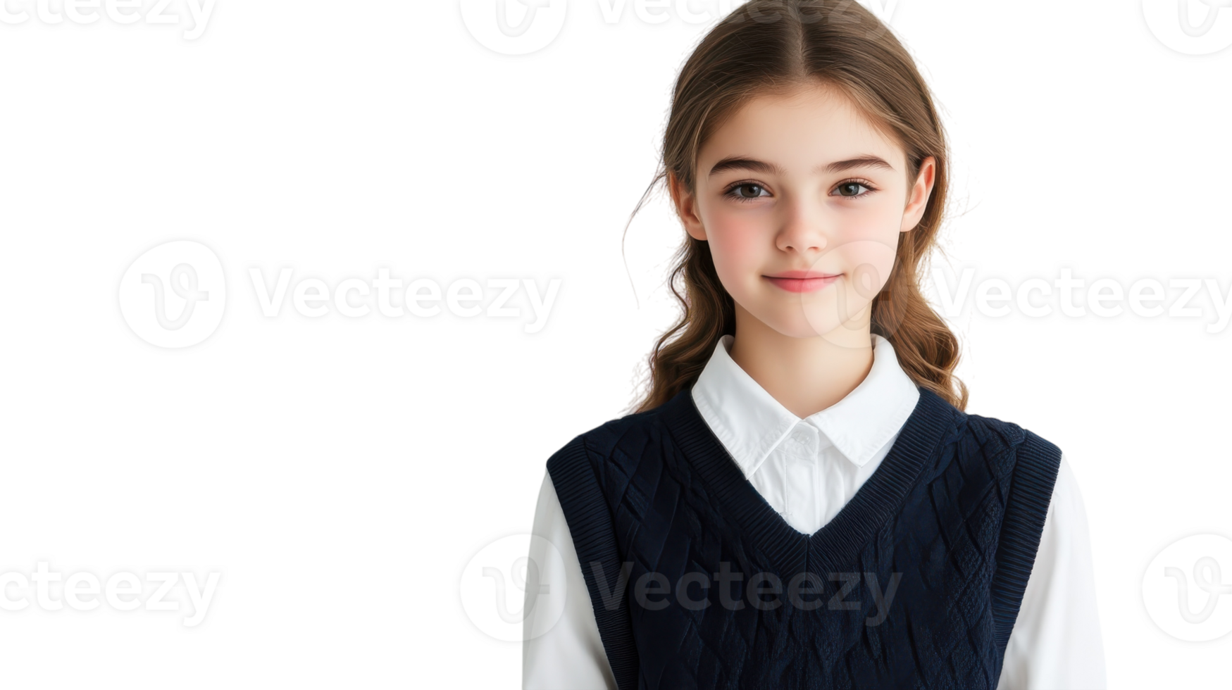 Stylish Young Girl Wearing a Preppy Sweater Vest Over a Collar, Perfect for Fashion-Related Content, School Ads, and Trendy Outfit Inspirations. png