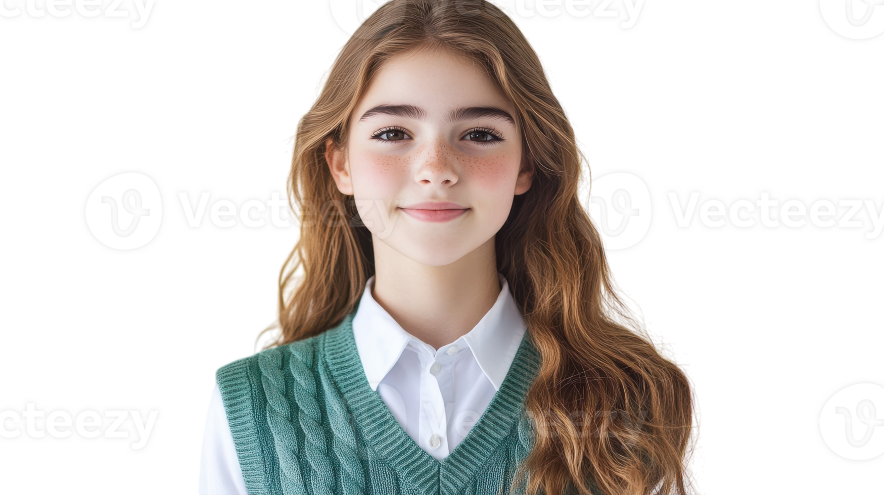 A Young Girl Wearing a Trendy Preppy Sweater Vest Over a Classic Collar, Ideal for Fashion Blogs, Style Magazines, and Social Media Posts. png