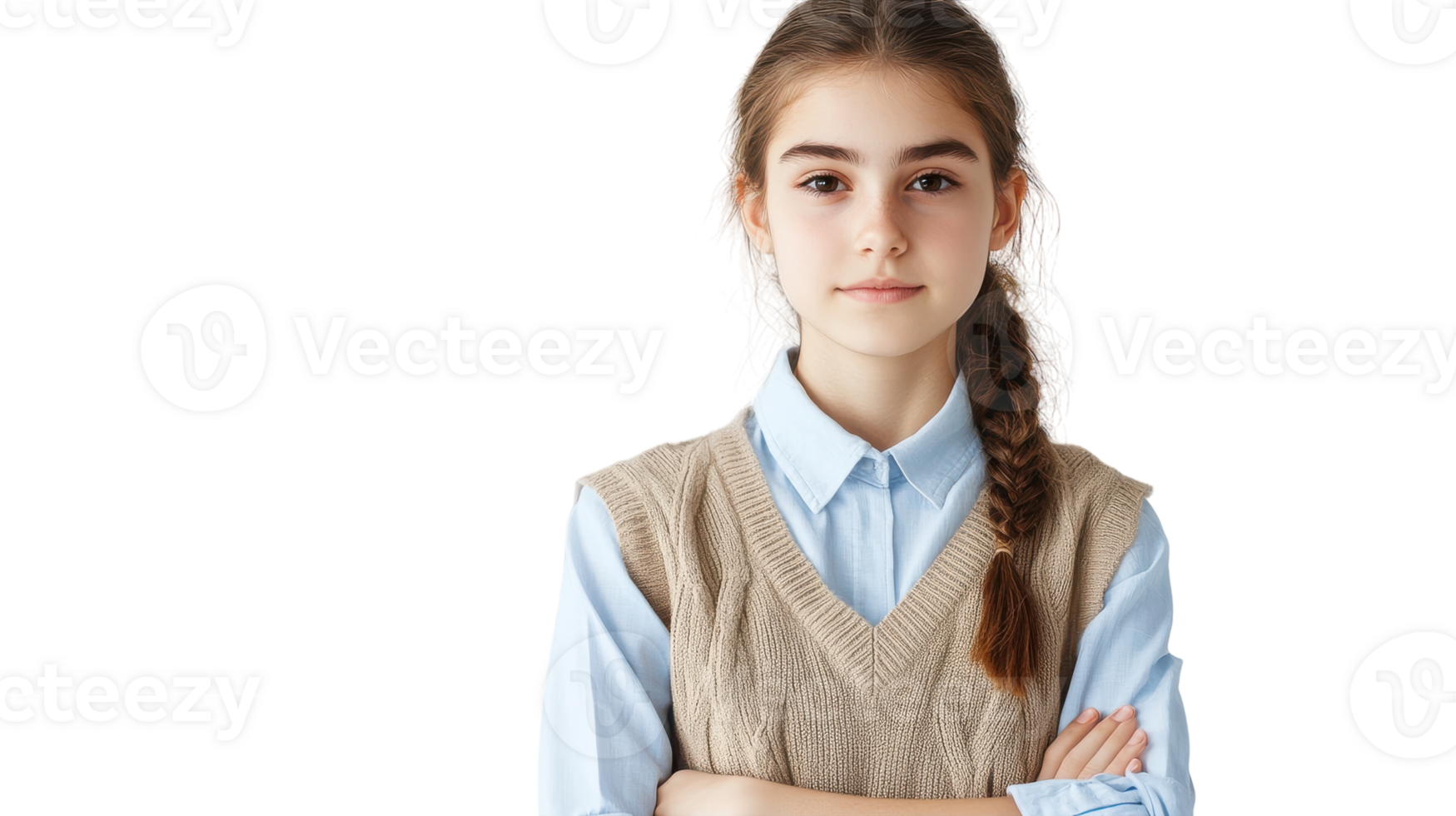 A Stylish Girl in a Preppy Sweater Vest Over a Collared Shirt in a Fashionable Urban Setting Ideal for Trendy Lifestyle Blogs and Fashion Editorials. png