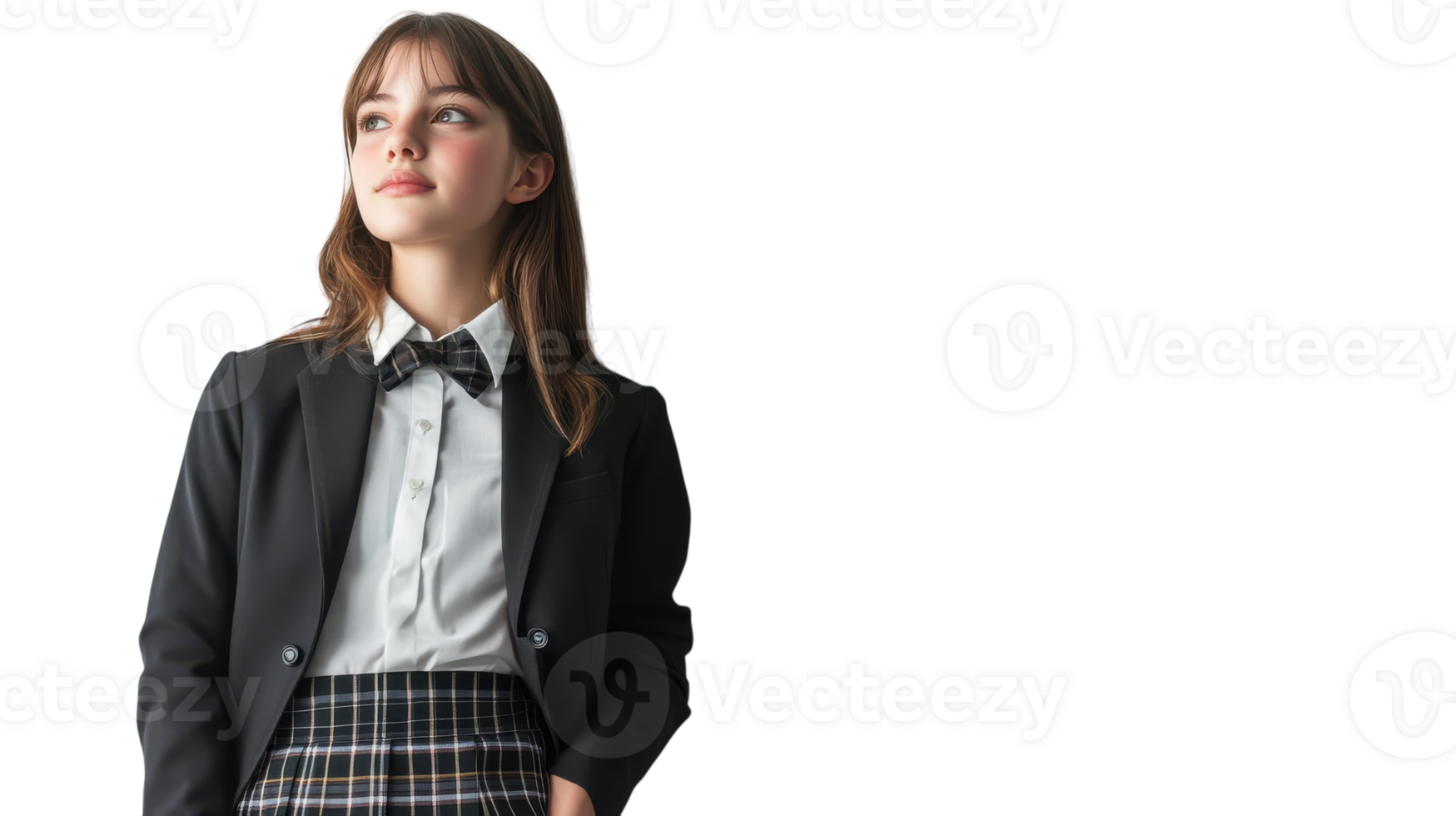A girl in a school uniform, featuring a plaid skirt, represents youthful innocence and education, perfect for educational materials, illustrations, or back-to-school promotions.. png