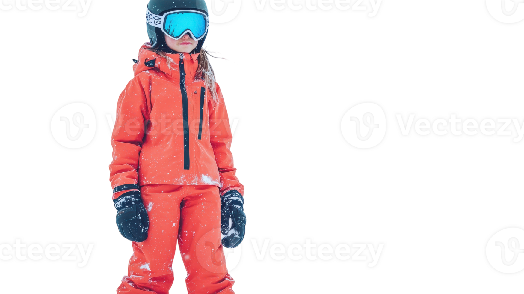 Girl in Ski Jacket and Snow Pants Enjoying Winter Activities in a Beautiful Snowy Landscape, Perfect for Travel and Adventure Themes. png