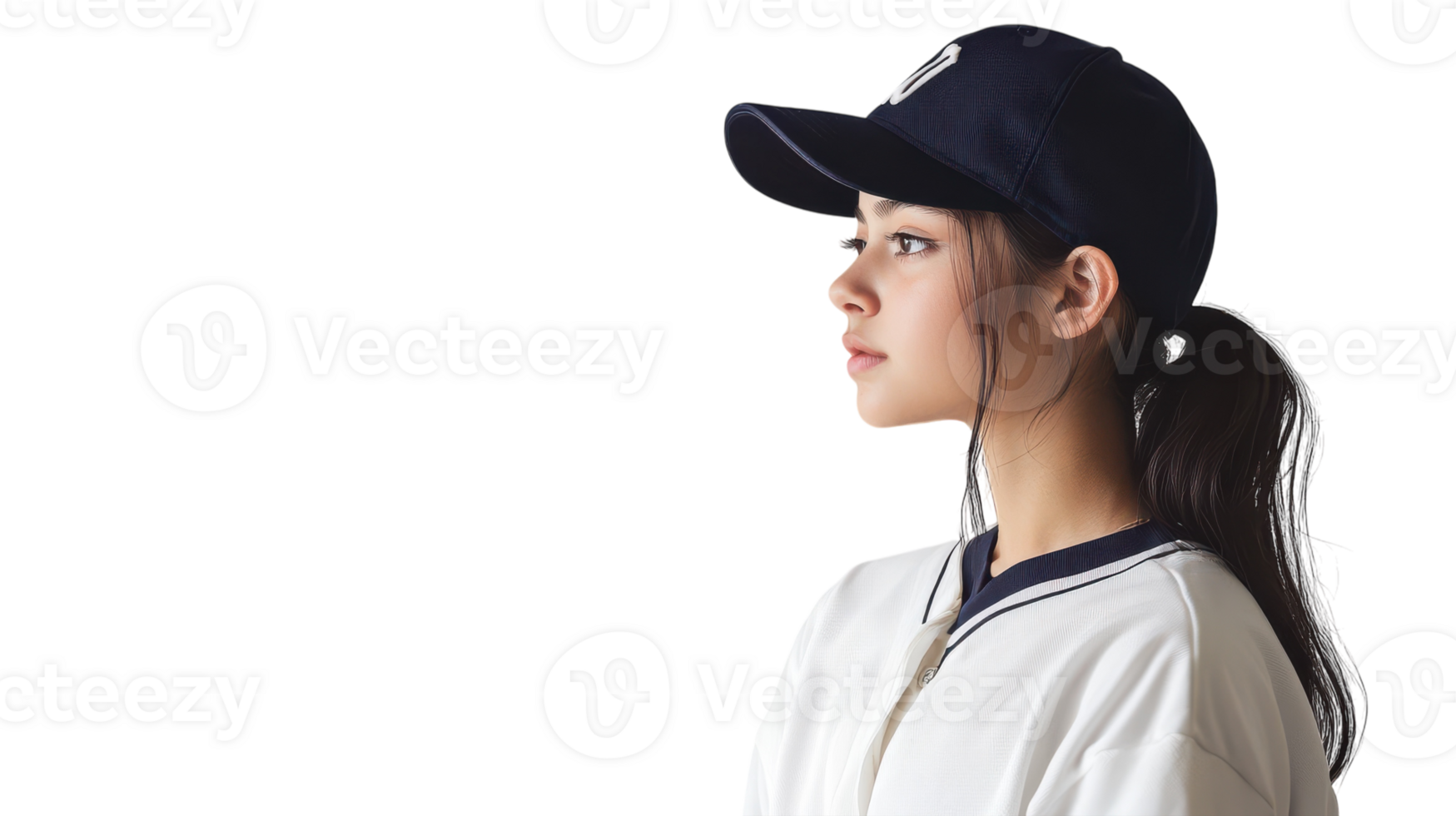 Young Girl Dressed in a Stylish Baseball Jersey and Cap Perfect for Sports-Themed Events, Youth Portraits, or Fashion Campaigns. png